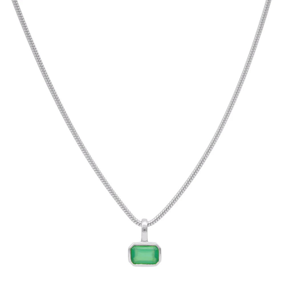 LINDA TAHIJA Gemme Snake Necklace Green Onyx SILVER