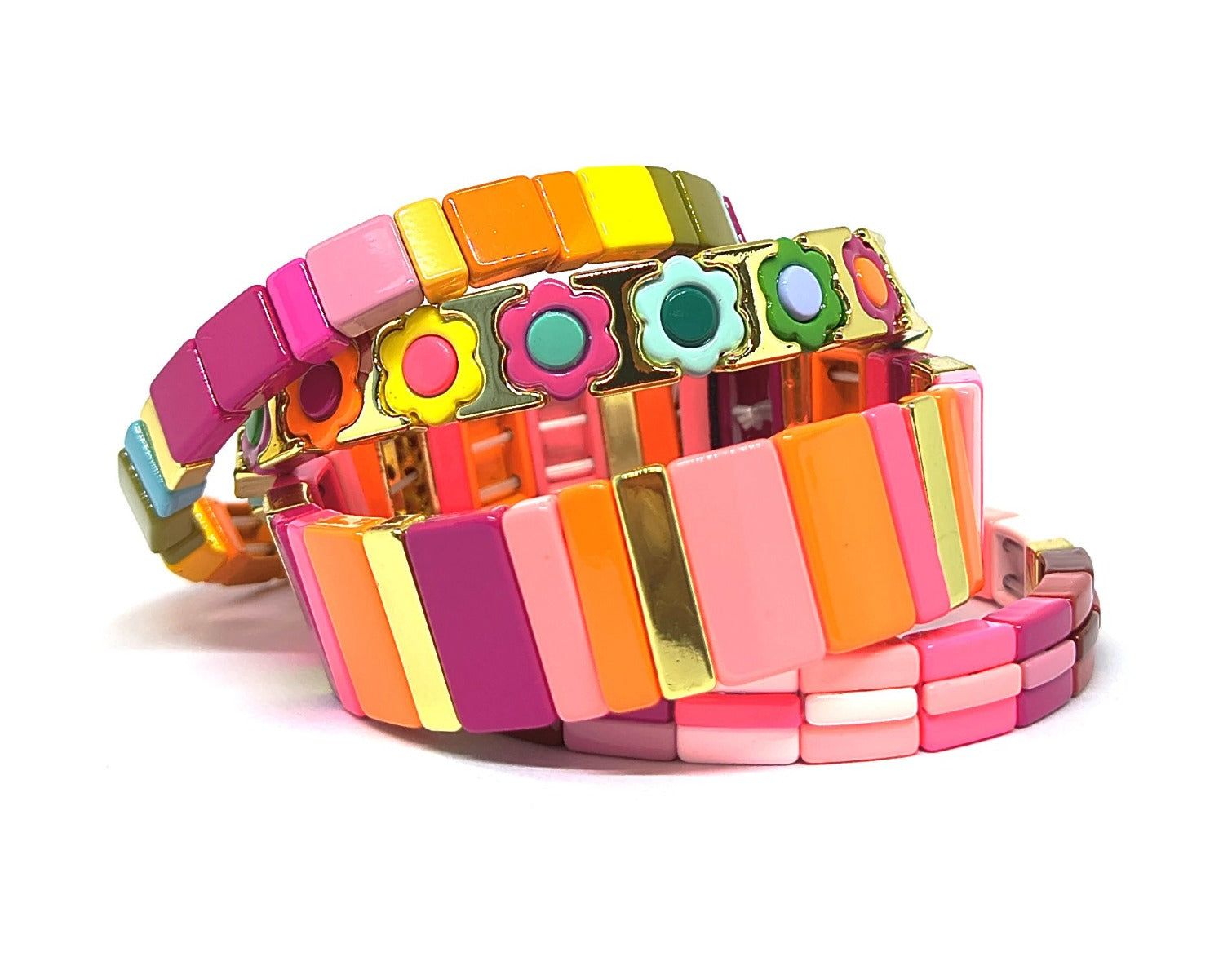 Pink & Gold Wide Tile Bracelet