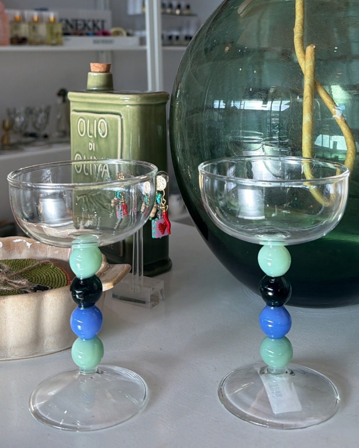 WINTON Coupe Glasses Set 2 BLUE/GREEN
