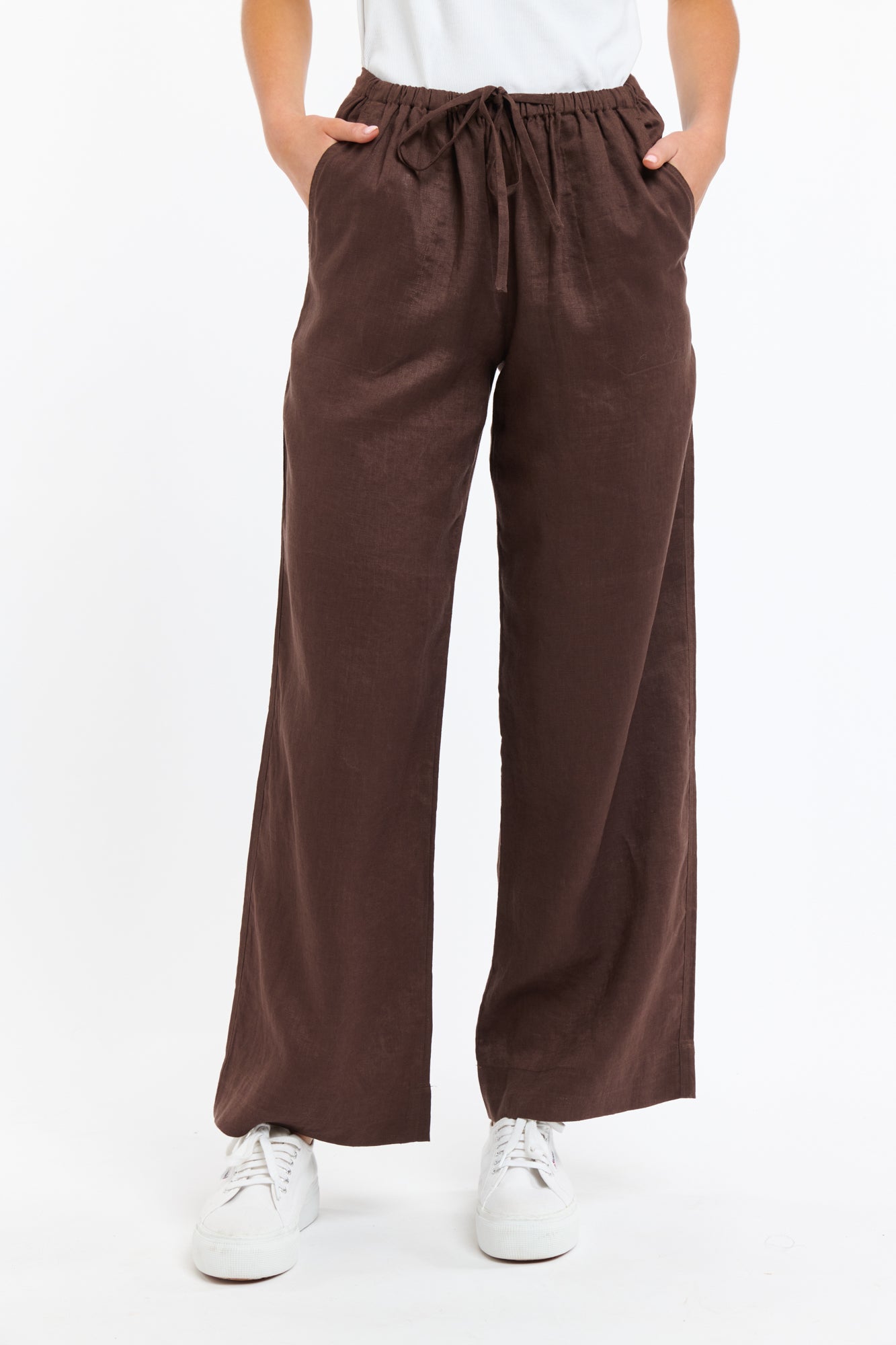 365 DAYS Linen Drawcord Pant CHOCOLATE