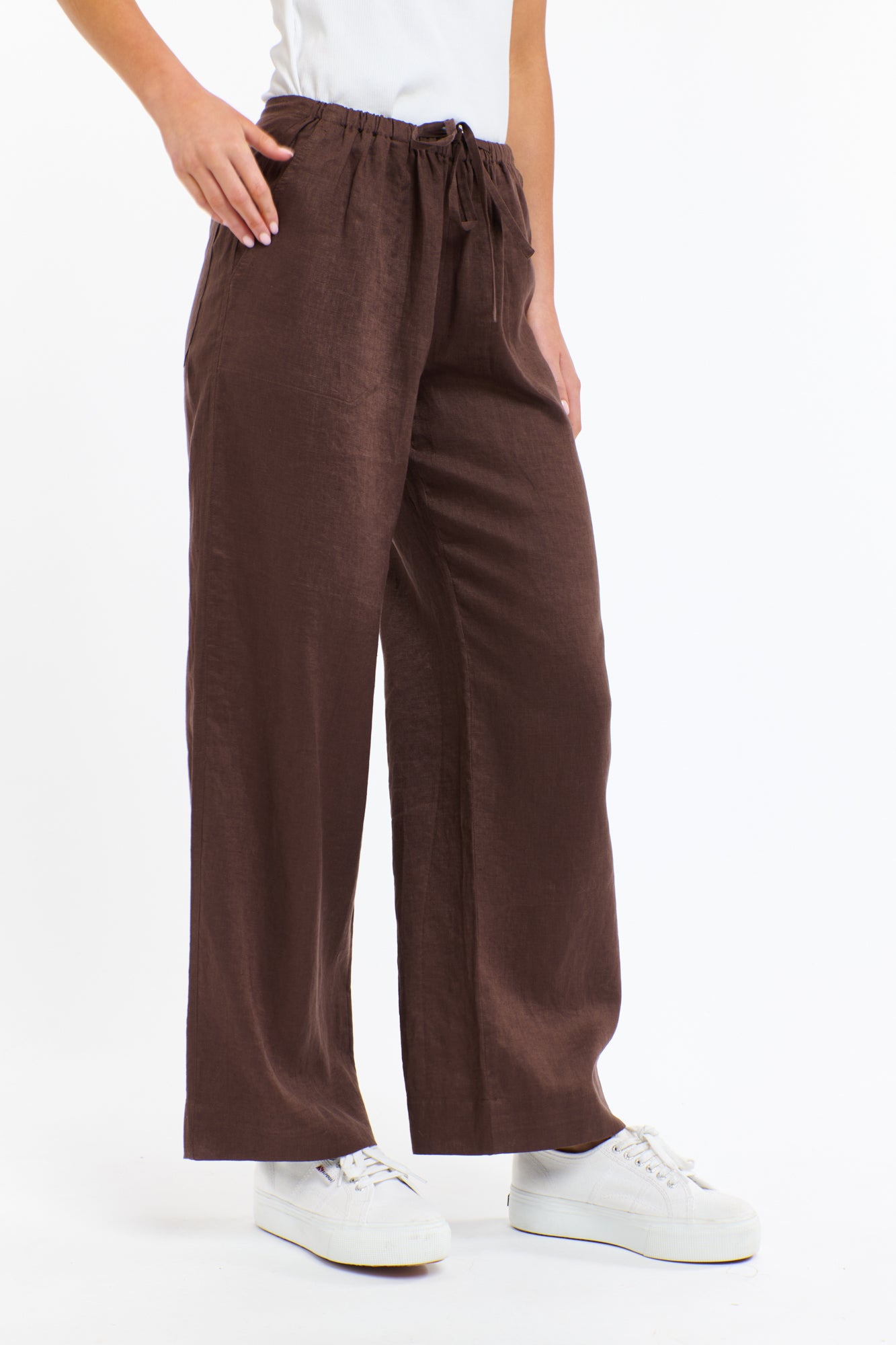 365 DAYS Linen Drawcord Pant CHOCOLATE