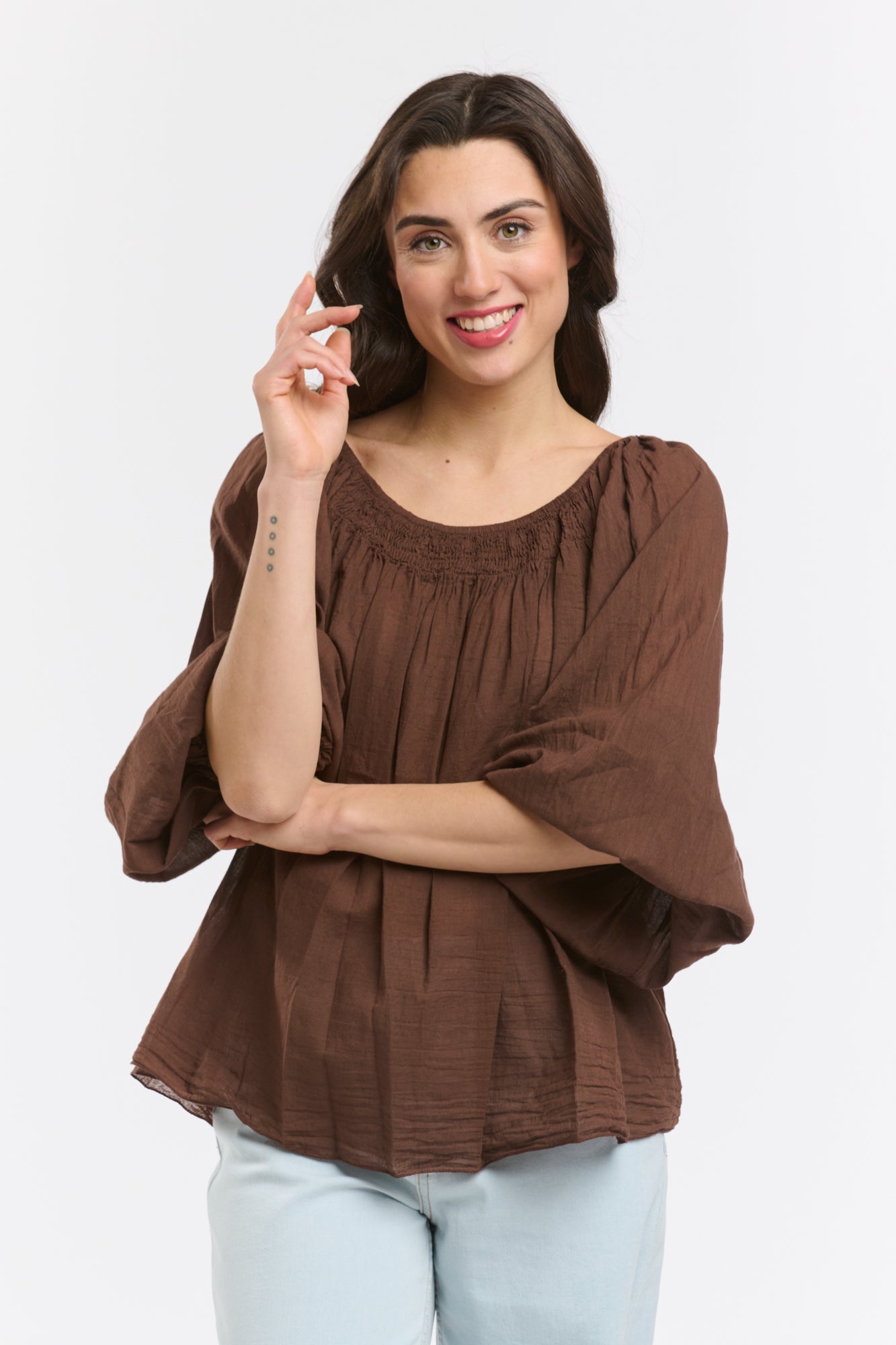 ITALIAN STAR Romance Blouse CHOC - ONE SIZE