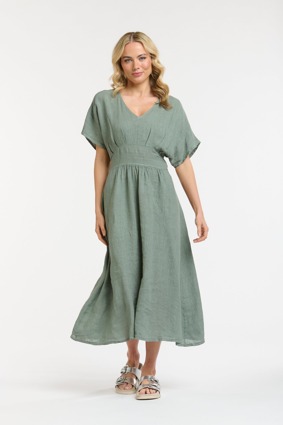URBAN LUXURY Linen Dress SAGE