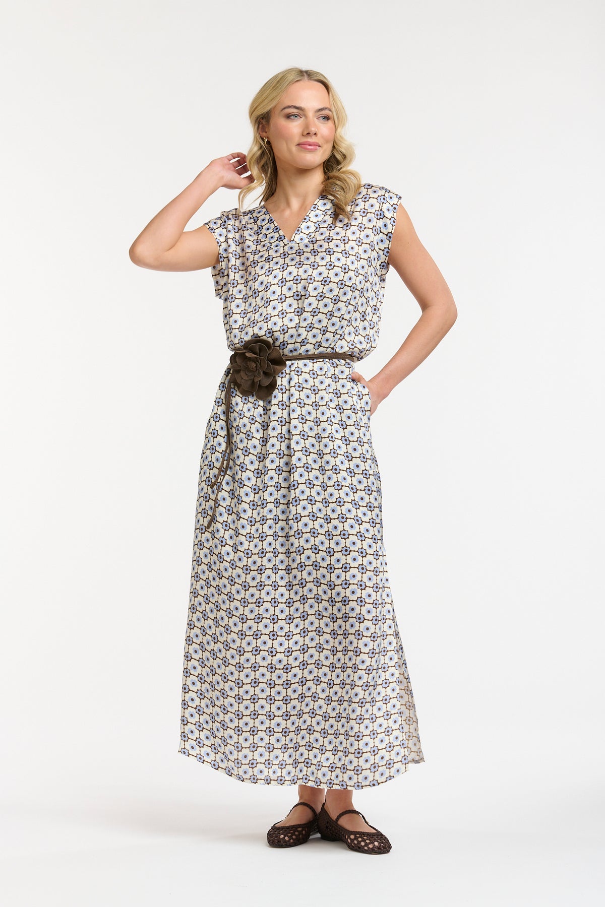 URBAN LUXURY Viscose Dress CREAM/CHOC/BLUE