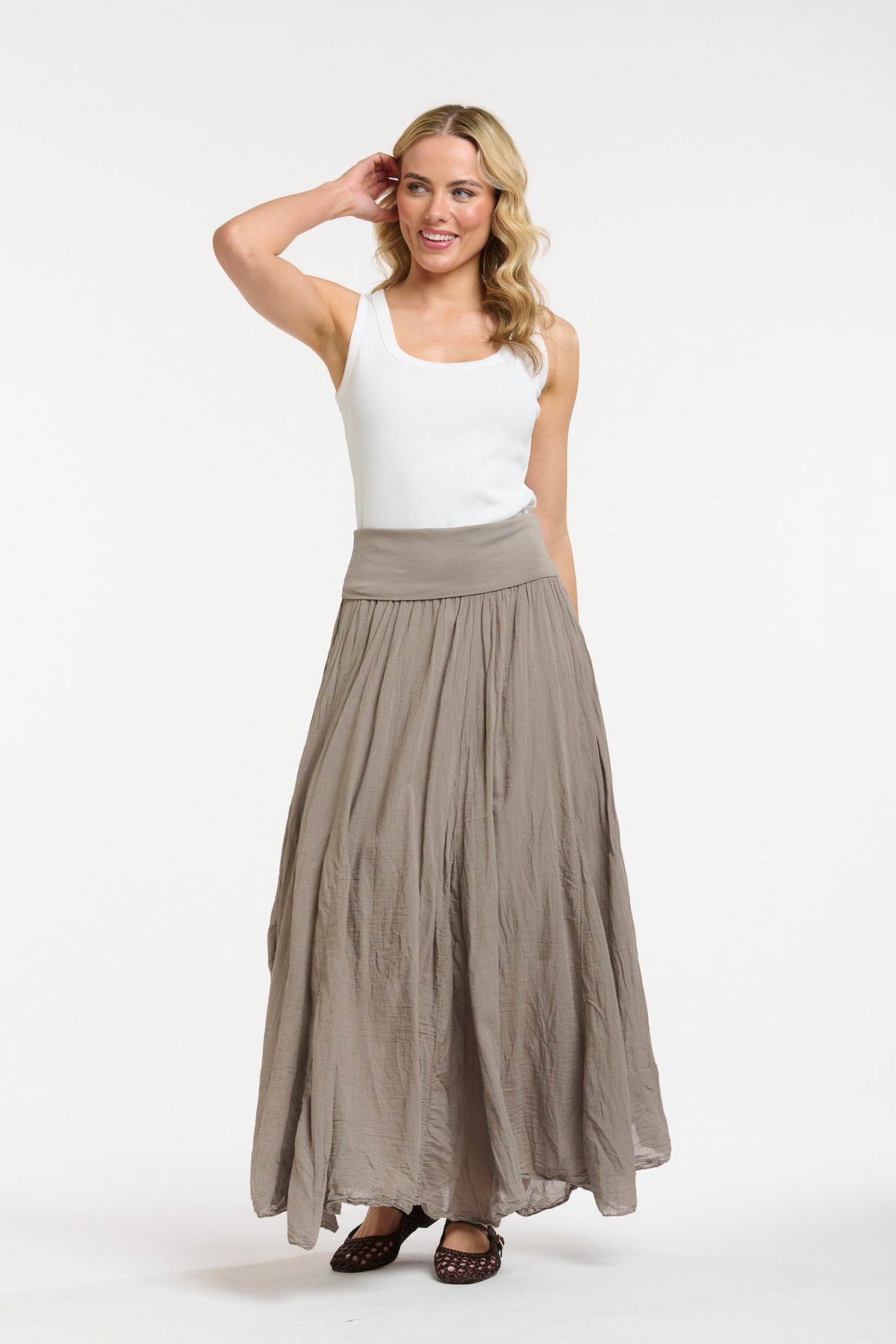URBAN LUXURY Crinkle Maxi Skirt LATTE
