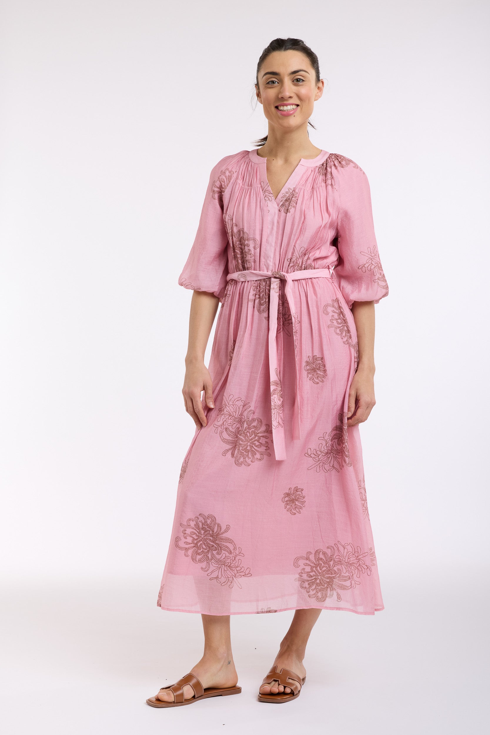 BEAUTIFUL STORIES Billow Sleeve Dress CHOC/PINK