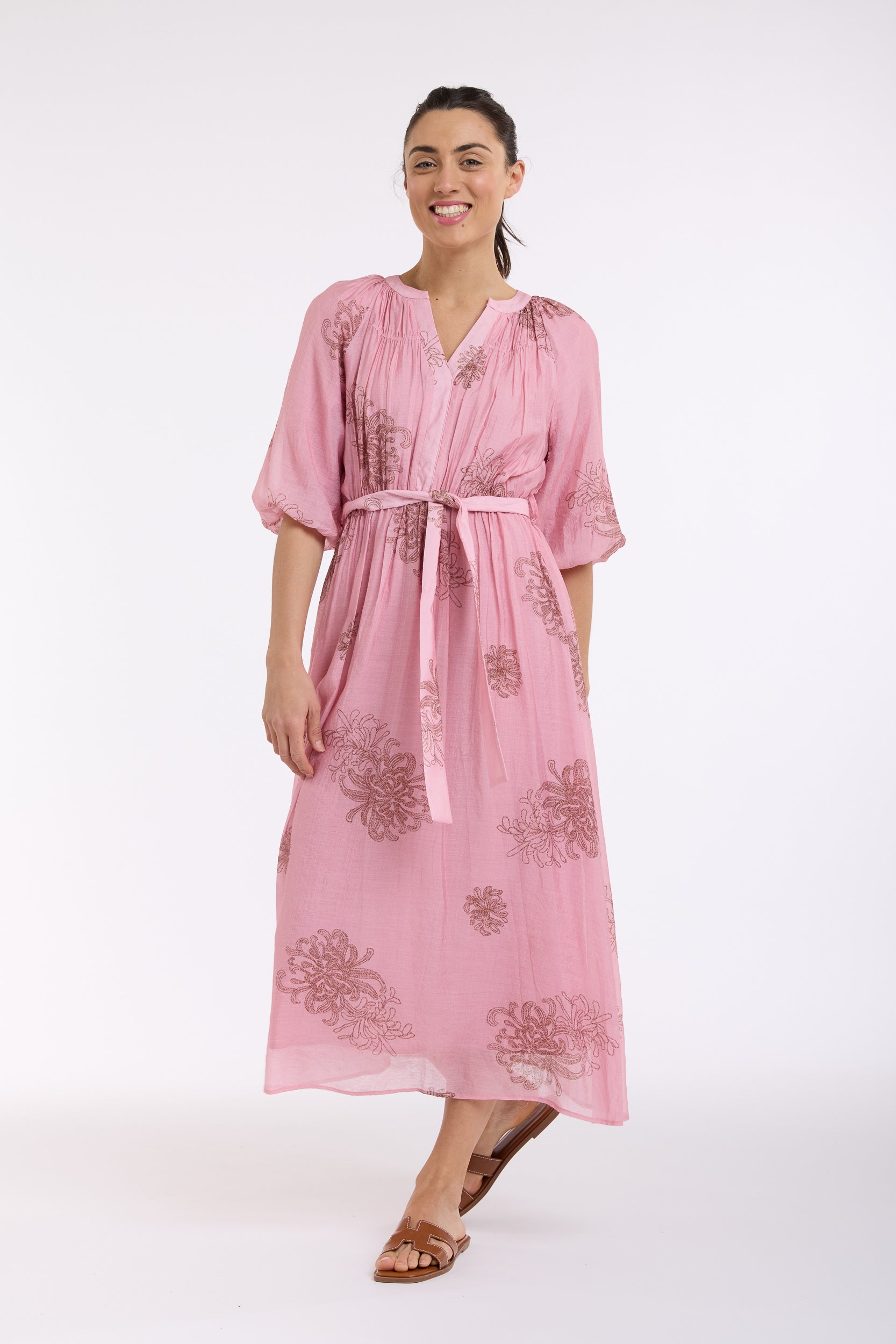 BEAUTIFUL STORIES Billow Sleeve Dress CHOC/PINK