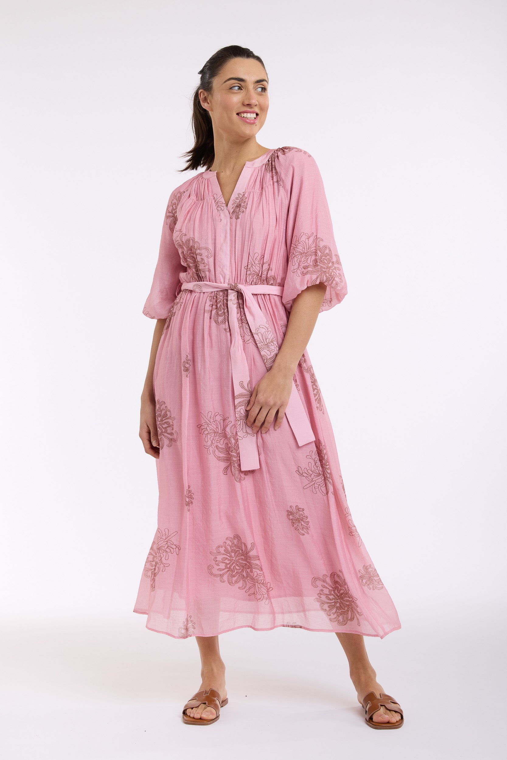 BEAUTIFUL STORIES Billow Sleeve Dress CHOC/PINK