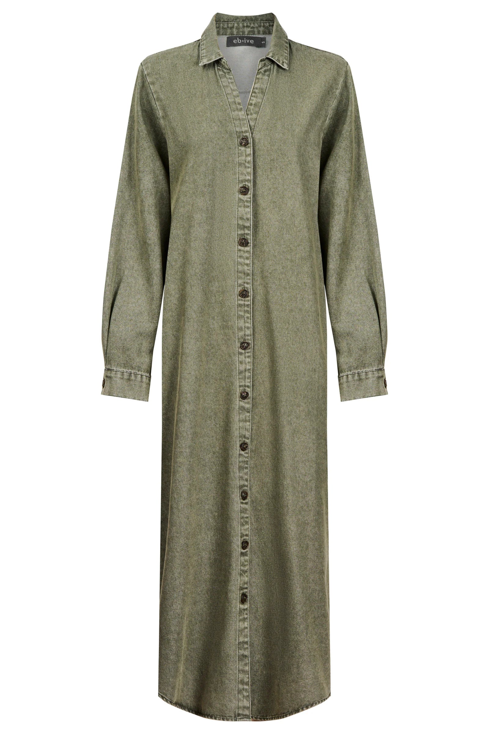 EB & IVE Bodhi Denim Shirt Dress OLIVE