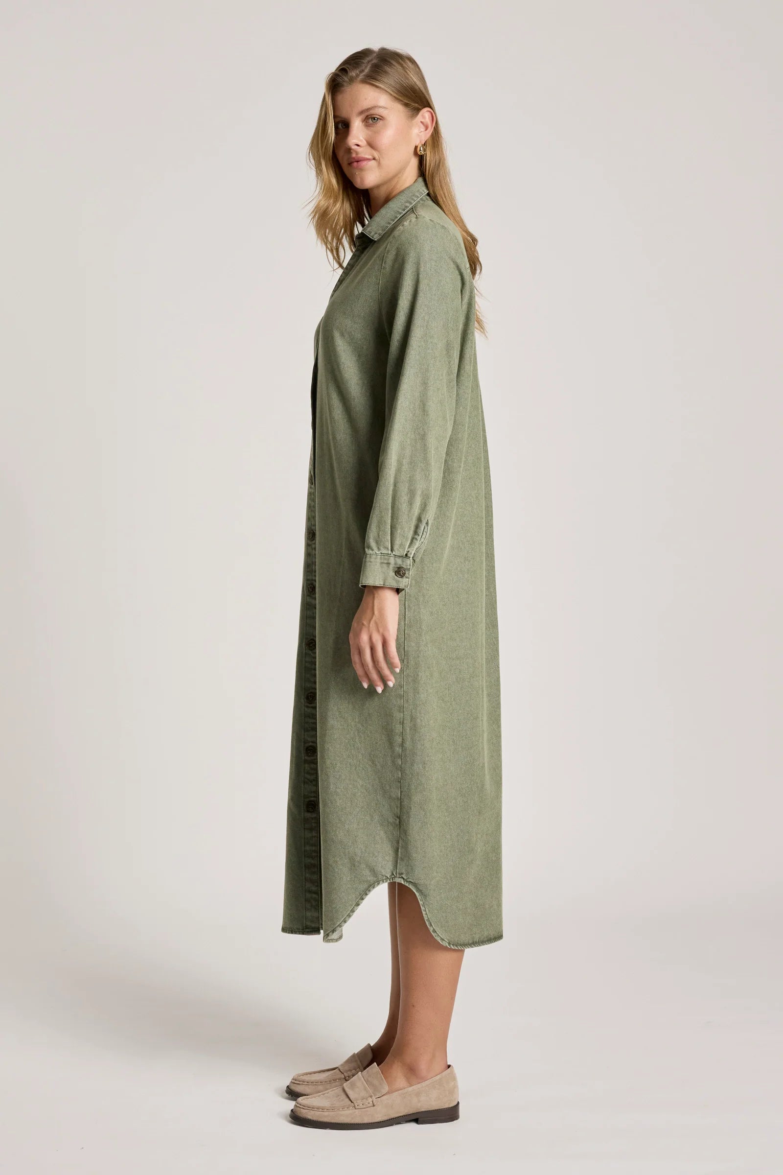 EB & IVE Bodhi Denim Shirt Dress OLIVE