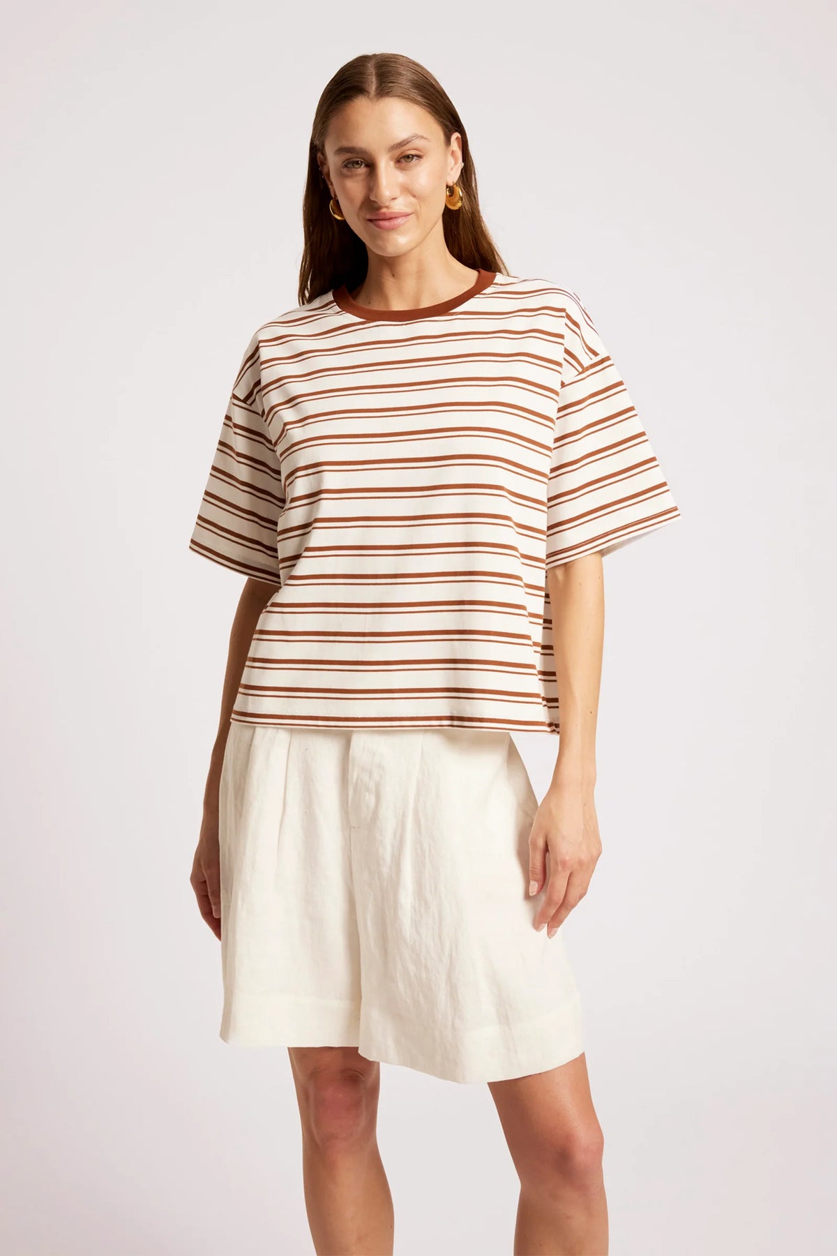 EB & IVE Paloma Stripe Tshirt DUNE/WHITE