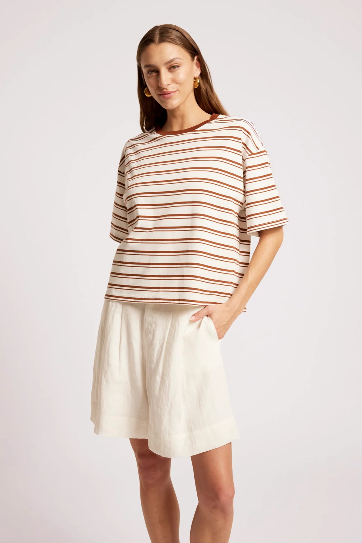 EB & IVE Paloma Stripe Tshirt DUNE/WHITE