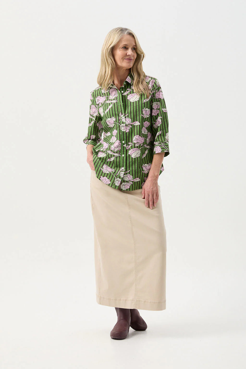 GOONDIWINDI COTTON 3/4 Sleeve Shirt GREEN LEAF
