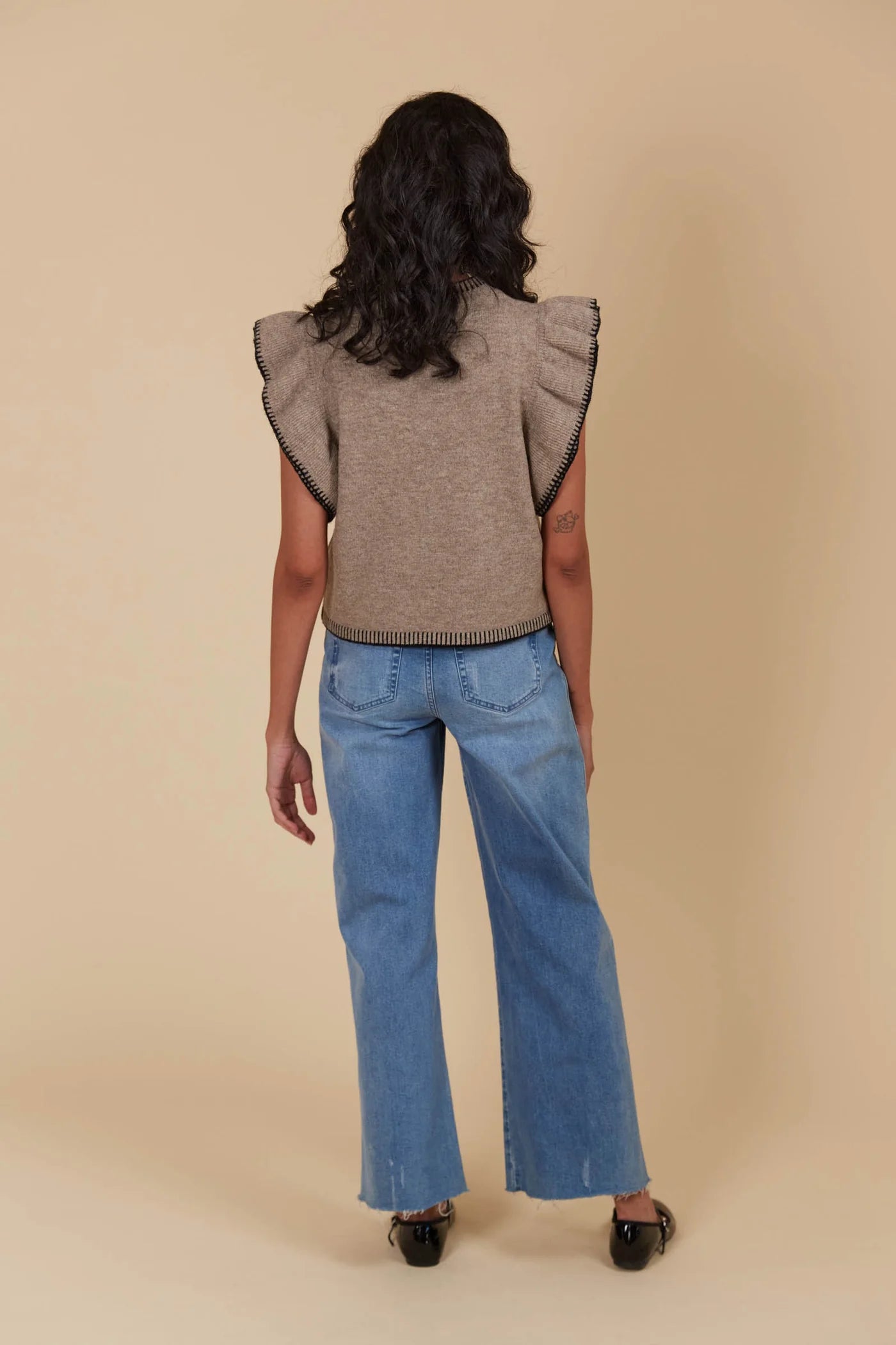 ISLE Athena Frill Knit Top TAUPE