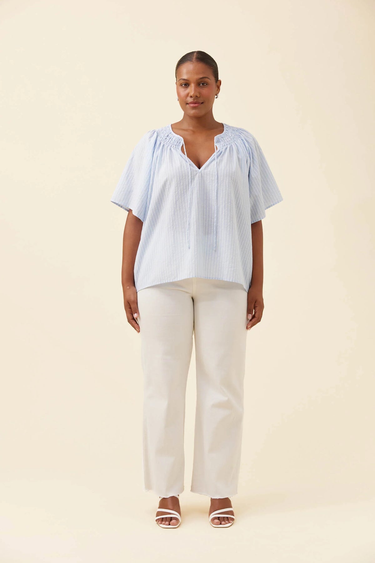 ISLE OF MINE Lyndell Shirred Top LIGHT BLUE