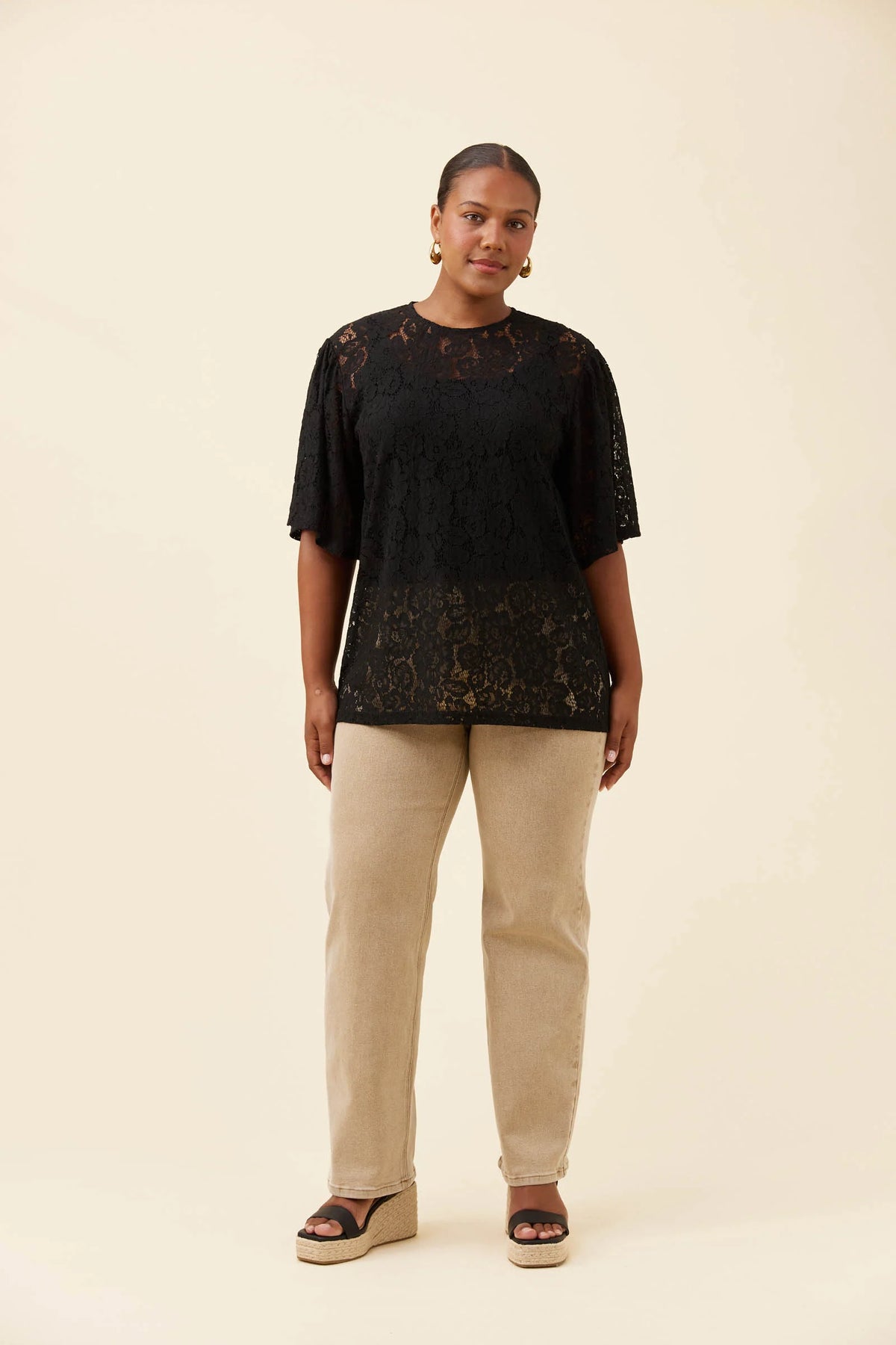 ISLE OF MINE Ethel Lace T-Shirt BLACK