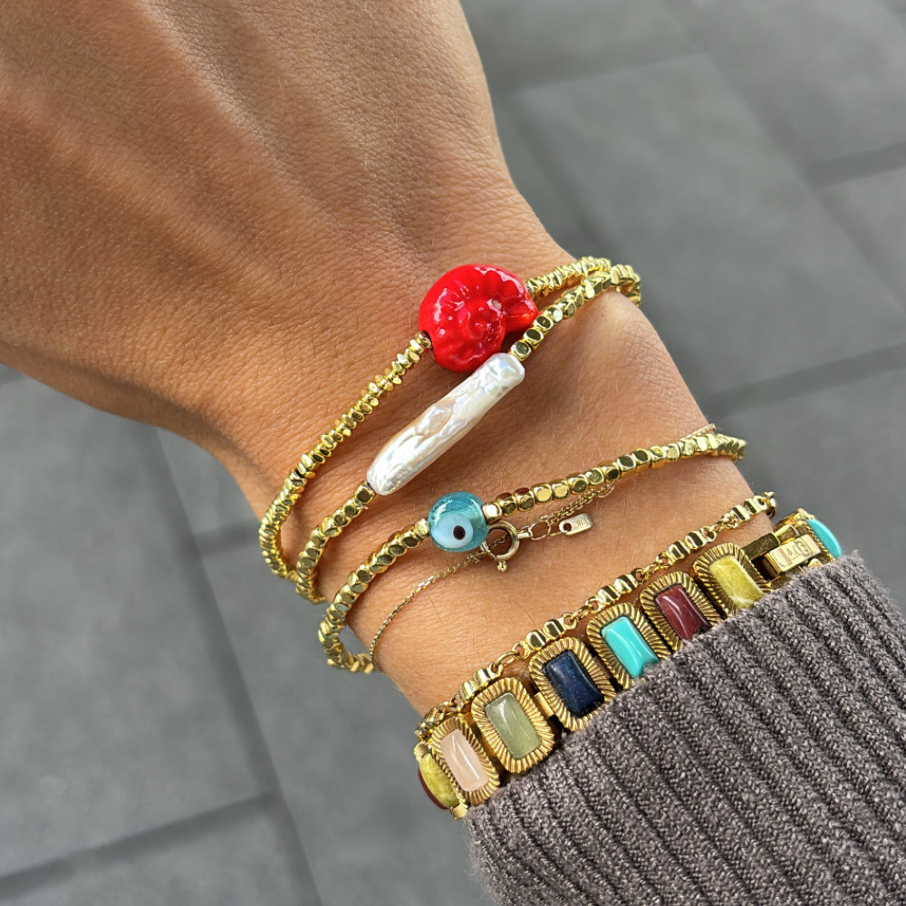 HEI TAI Gold Bracelet LIGHT BLUE EVIL EYE