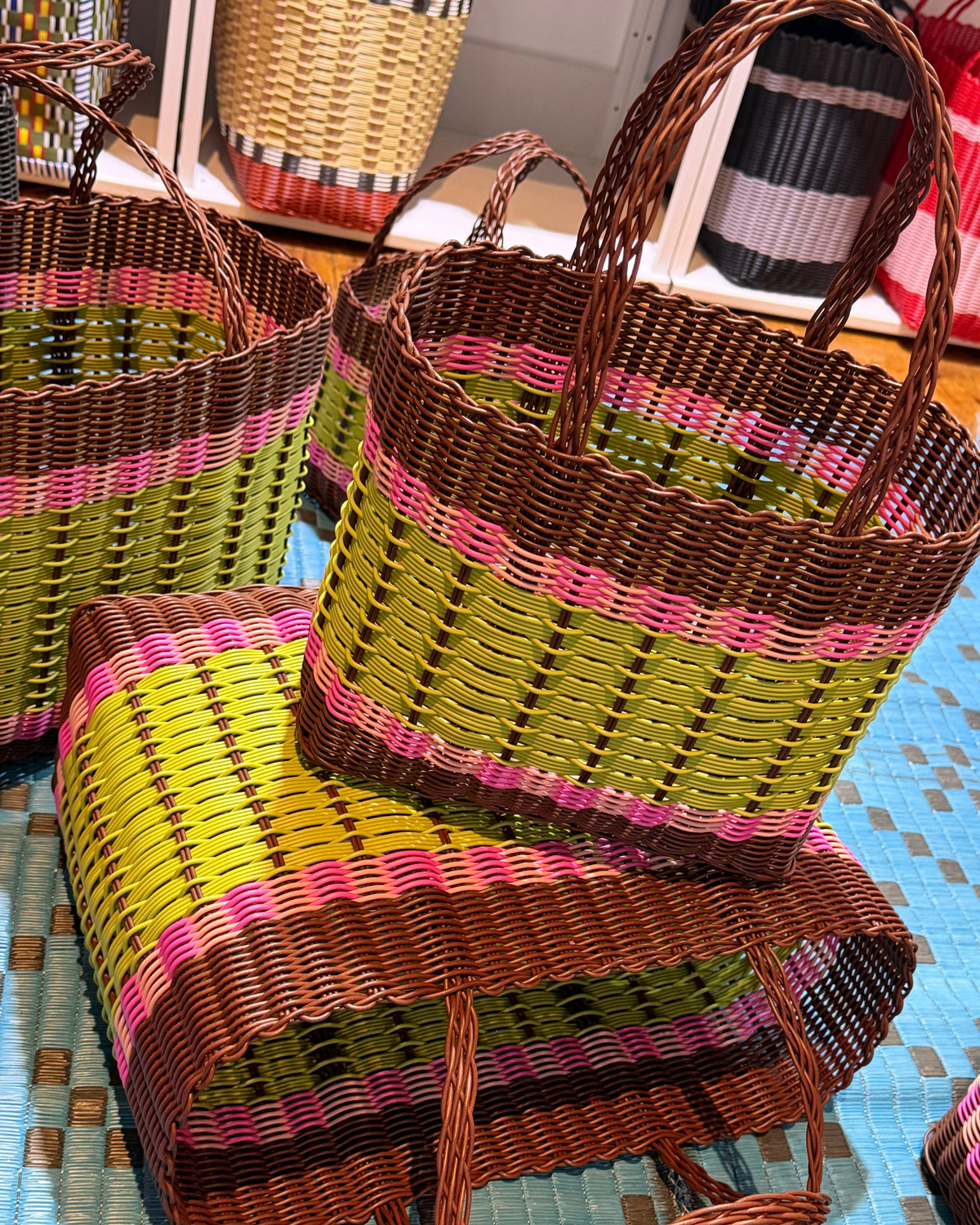 Mira XL Stripe Bag Basket WASABI