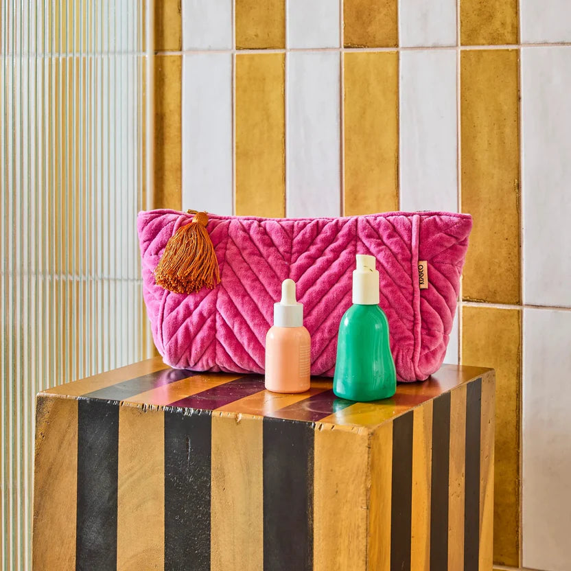 KIP & CO Pink Velvet Toiletry Bag