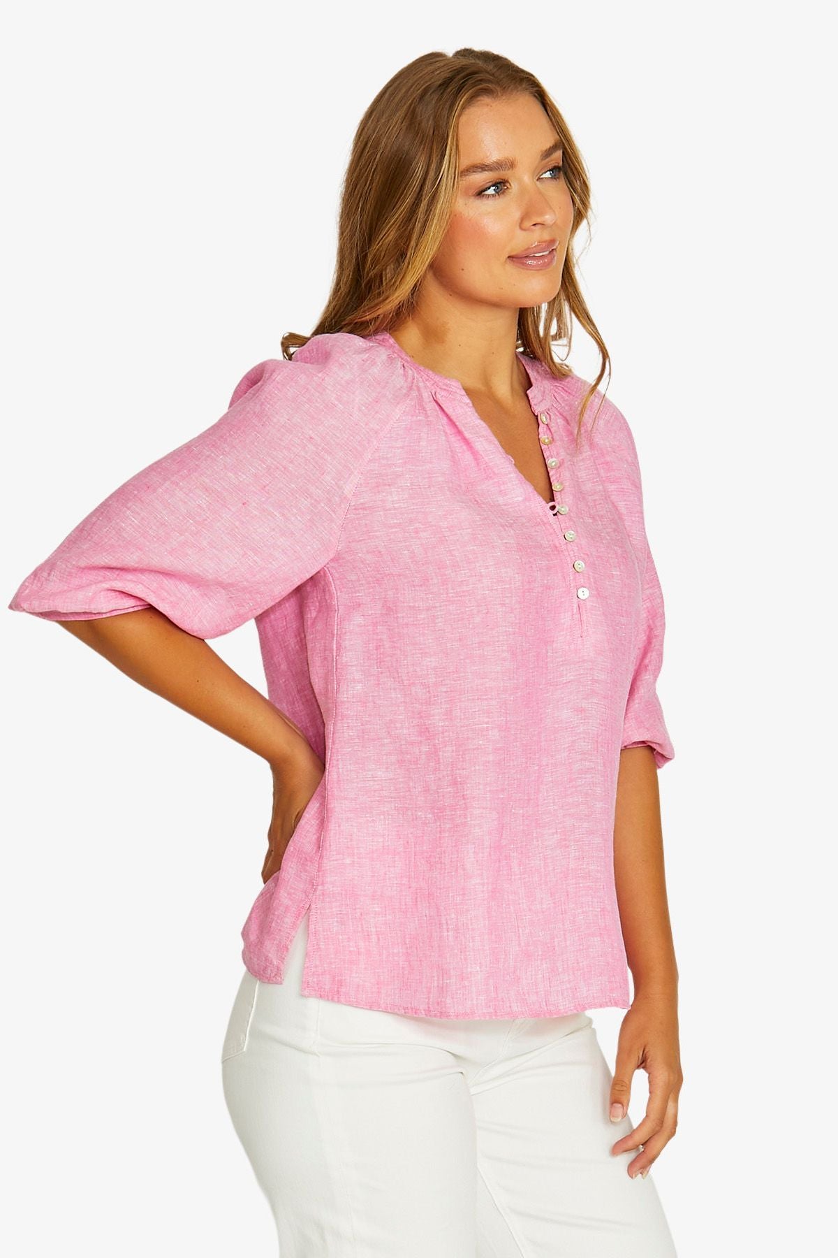JUMP Button Neck Top HIBISCUS