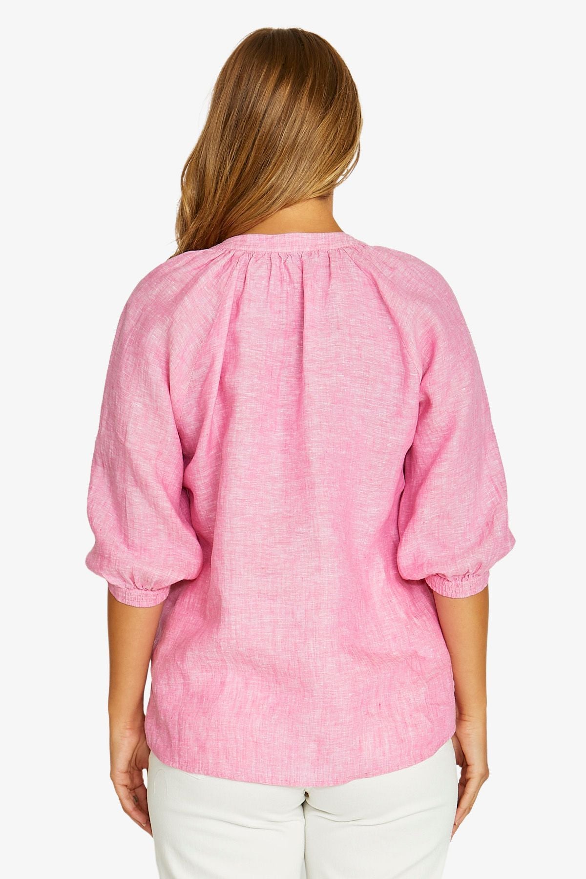JUMP Button Neck Top HIBISCUS