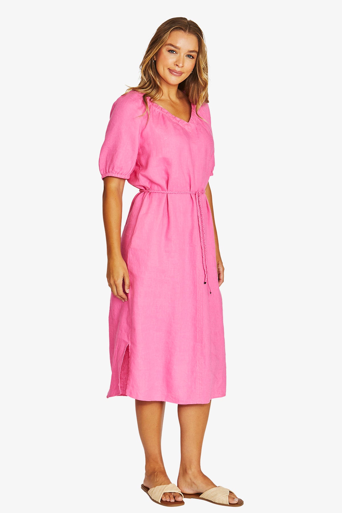 JUMP V Neck Dress HOT PINK