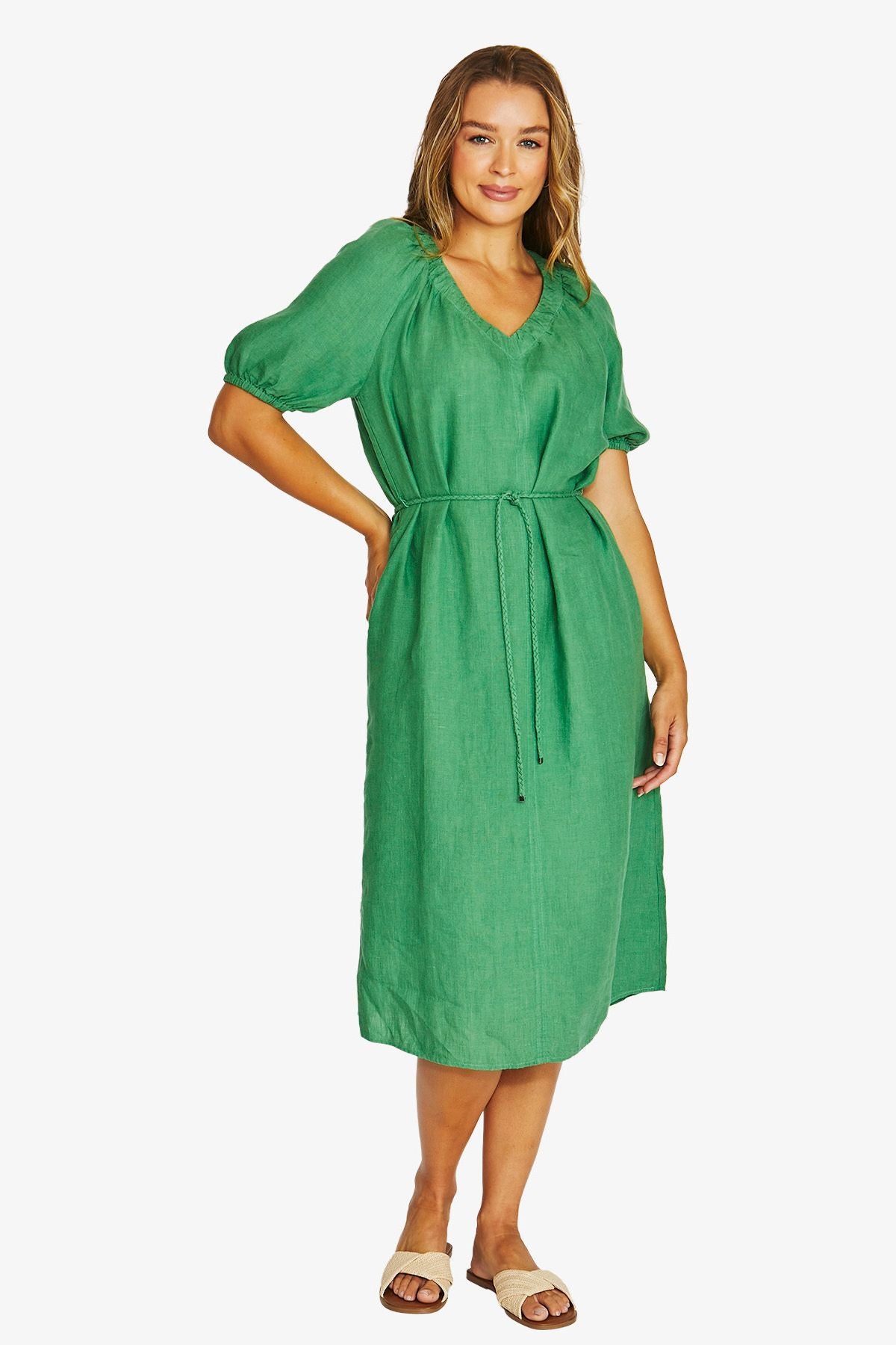 JUMP V Neck Dress LEAF