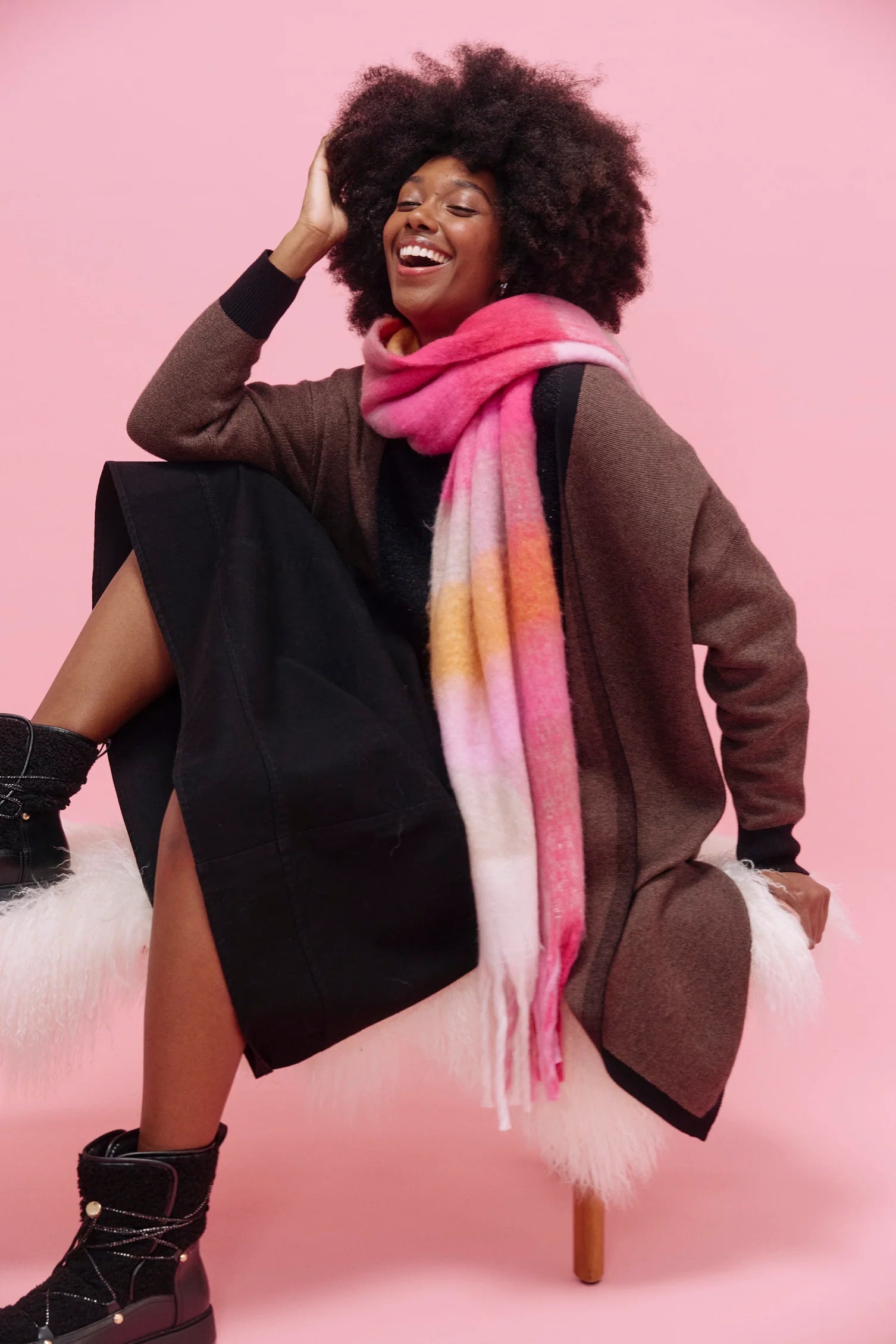 HAVEN Niseko Check Scarf PINK