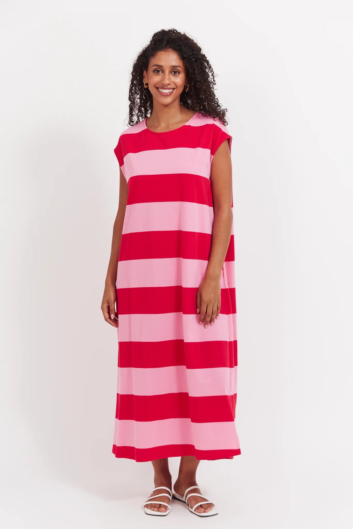 HAVEN Jardin Stripe Tshirt Dress GARNET