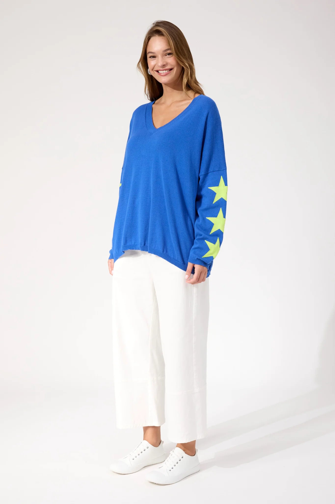 HAVEN Vermont Star V Neck Jumper COBALT