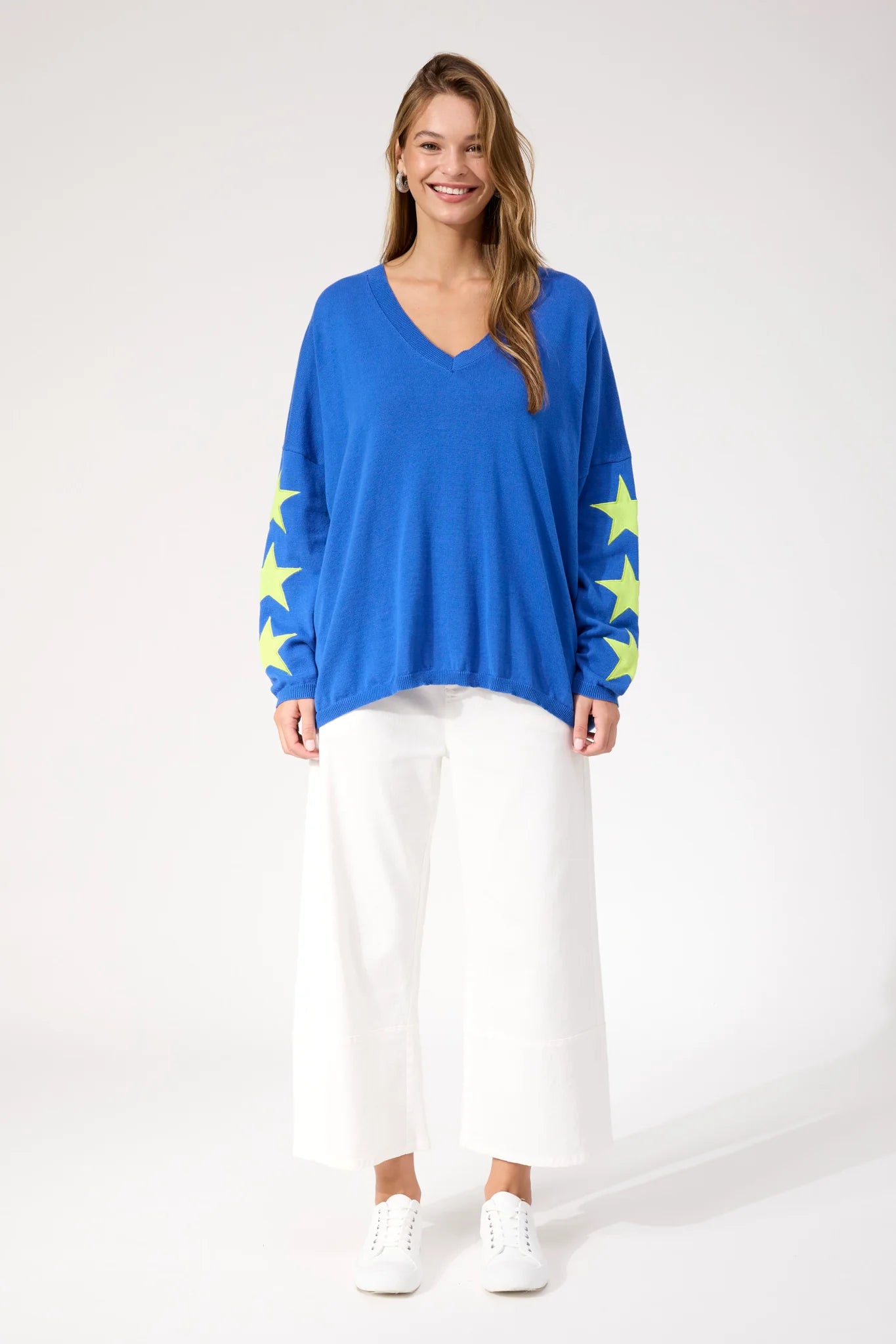 HAVEN Vermont Star V Neck Jumper COBALT