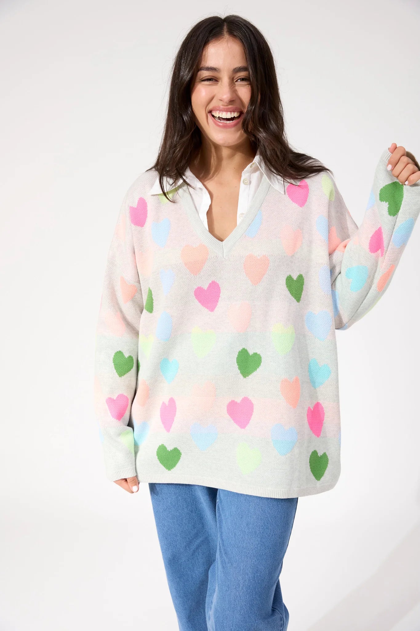 HAVEN Alaska Relaxed Heart Jumper NEON