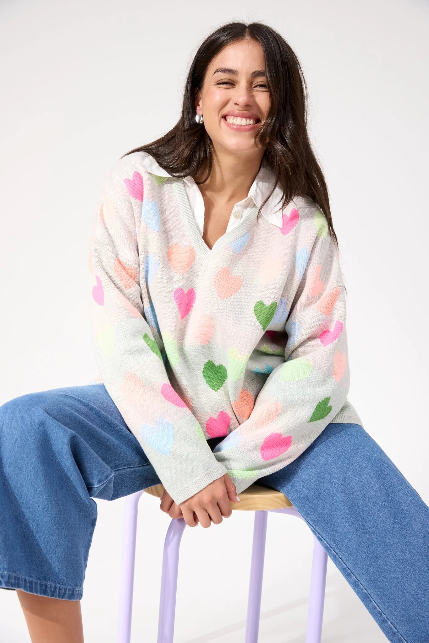 HAVEN Alaska Relaxed Heart Jumper NEON
