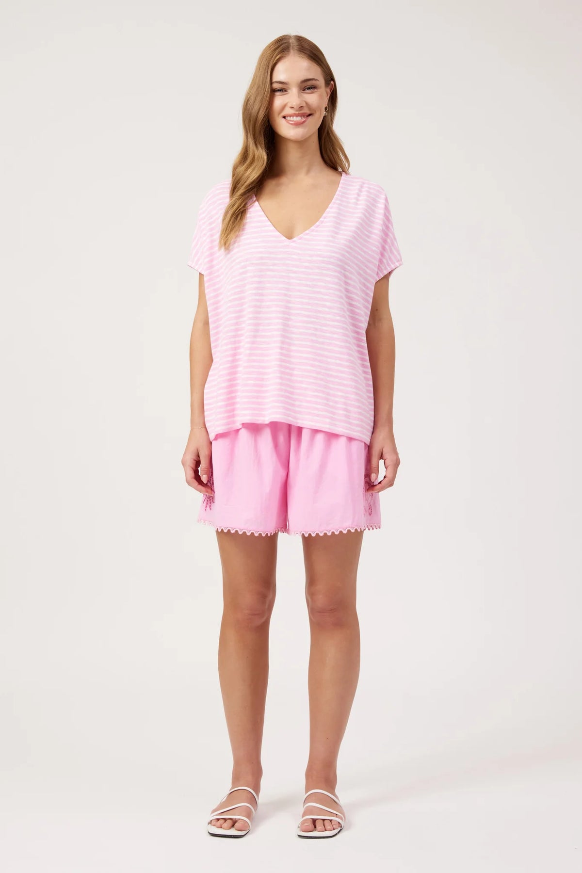 HAVEN Tropea Stripe Tshirt PINK