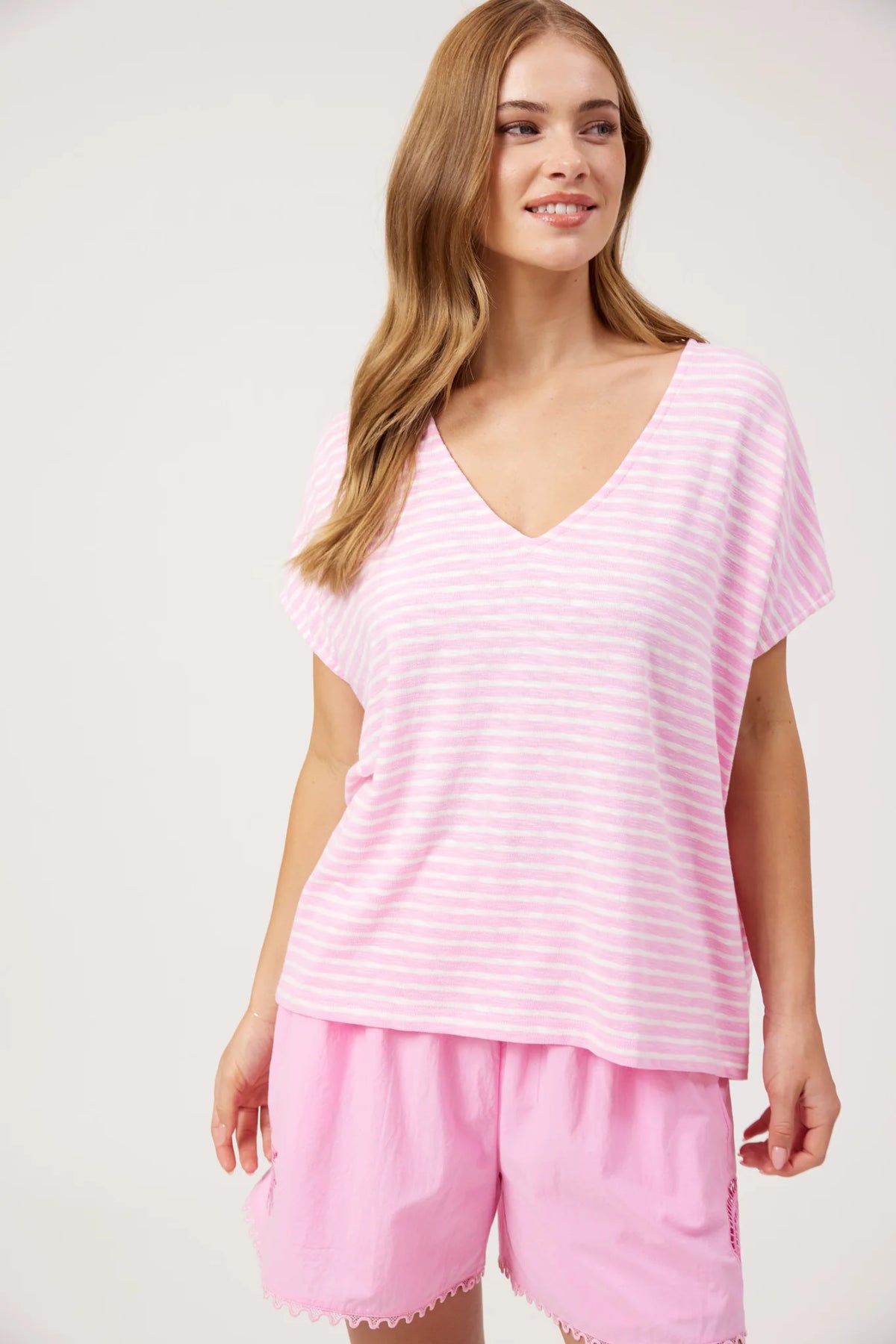 HAVEN Tropea Stripe Tshirt PINK