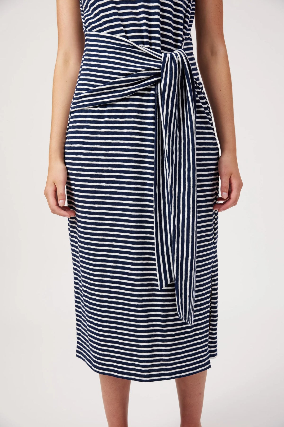 HAVEN Tropea Stripe Tie Dress NAVY