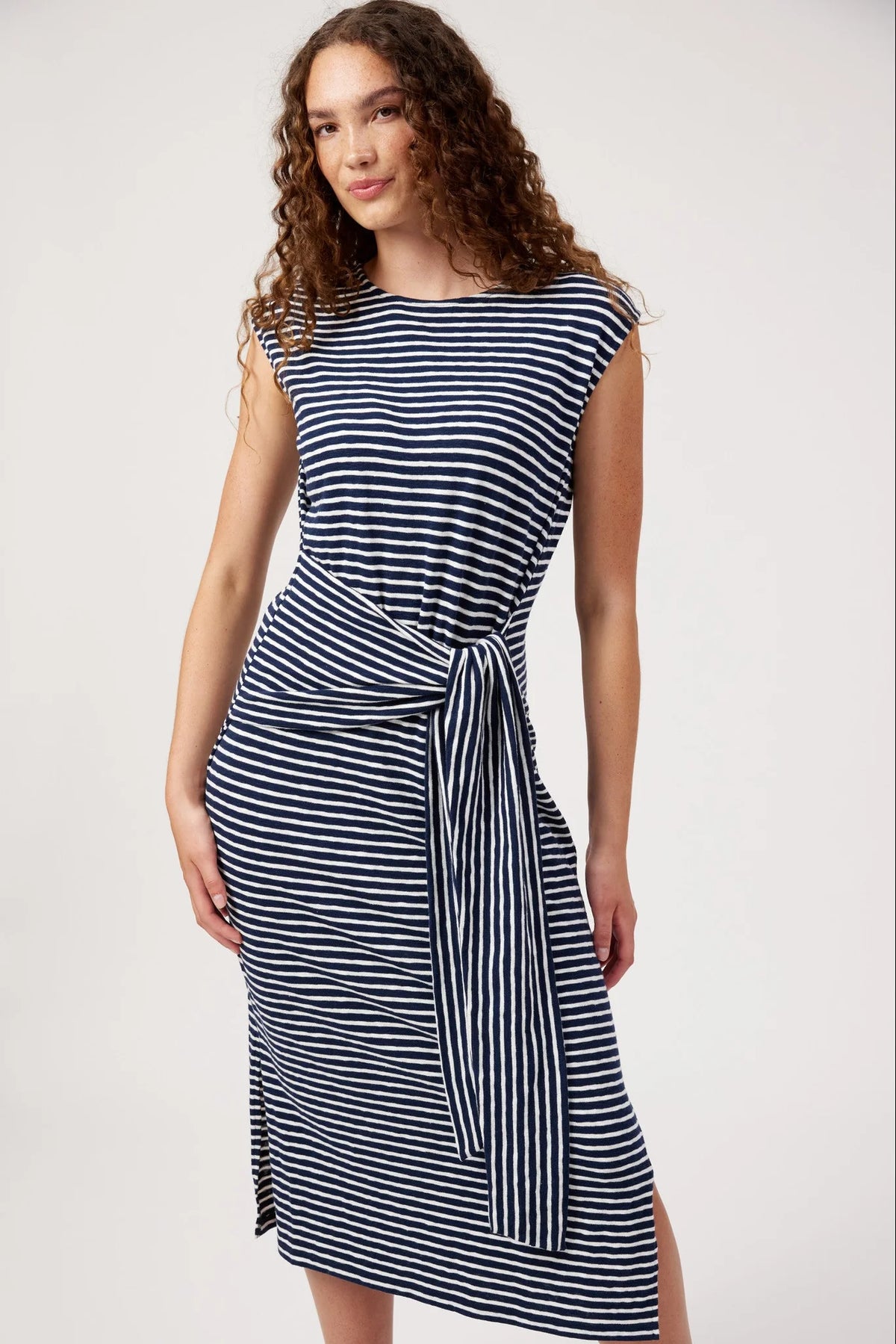 HAVEN Tropea Stripe Tie Dress NAVY