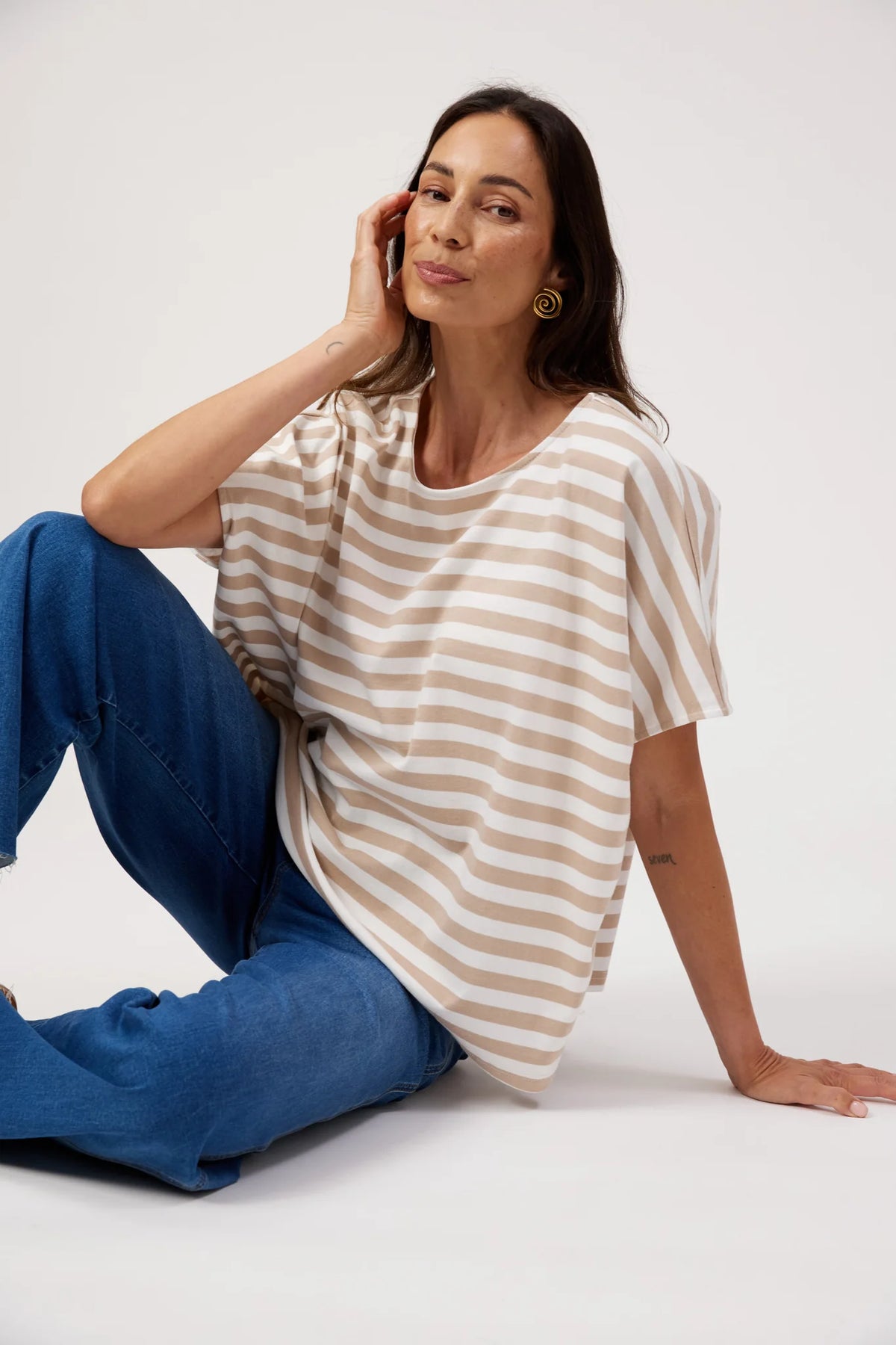 HAVEN Kos Stripe Tshirt SAND