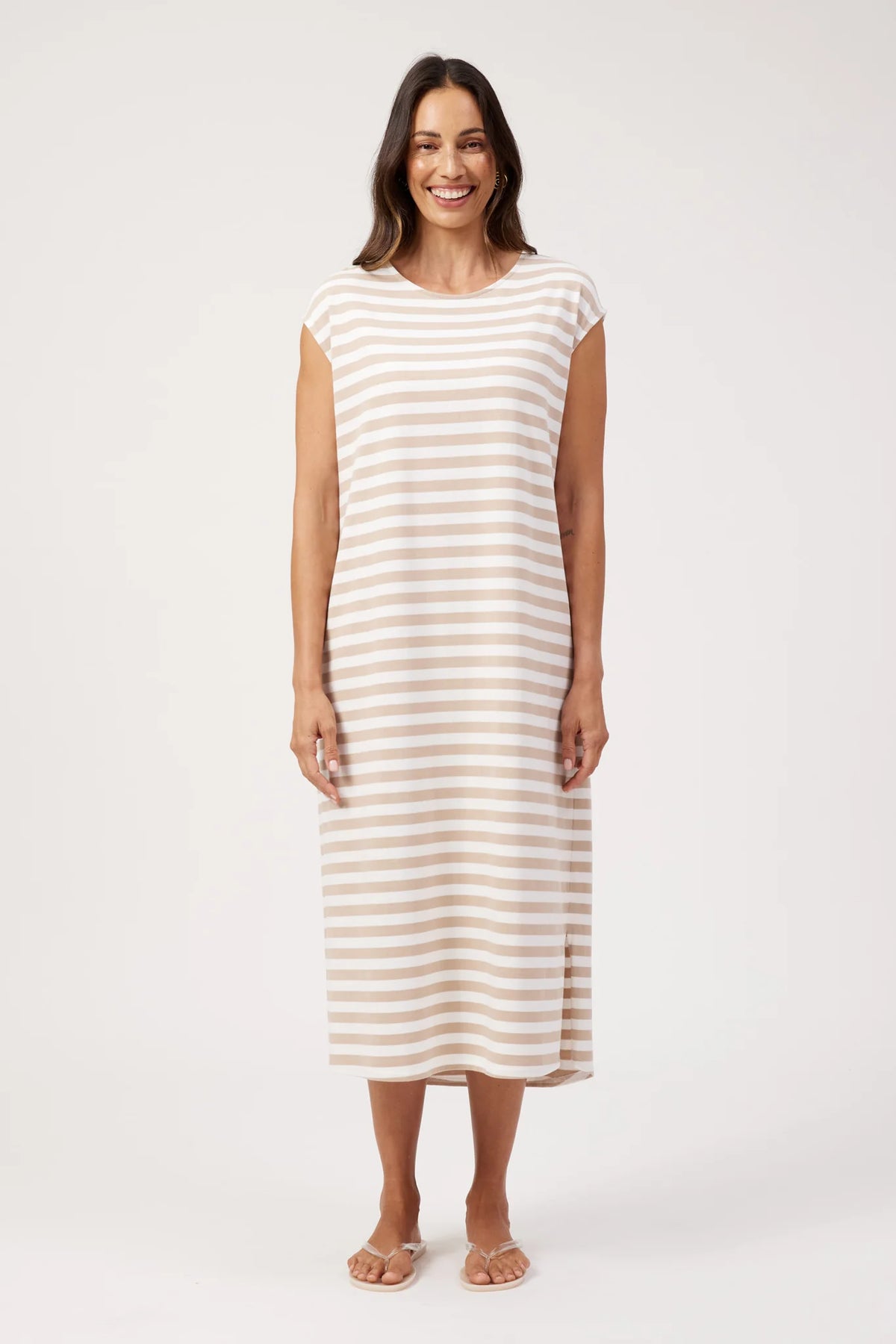 HAVEN Kos Stripe Tshirt Dress SAND