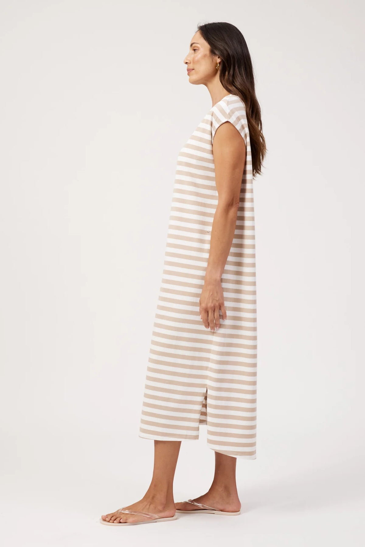 HAVEN Kos Stripe Tshirt Dress SAND