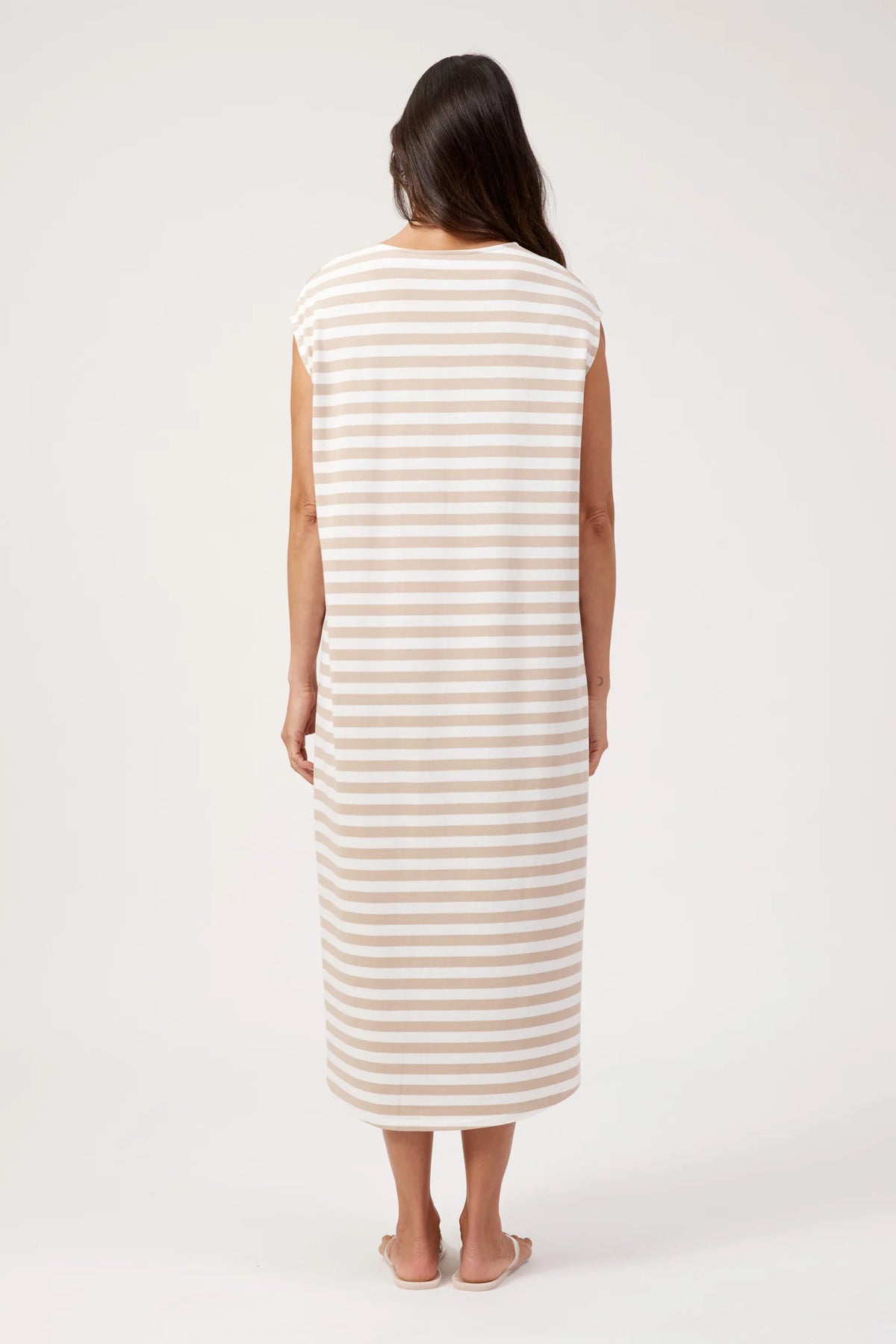 HAVEN Kos Stripe Tshirt Dress SAND