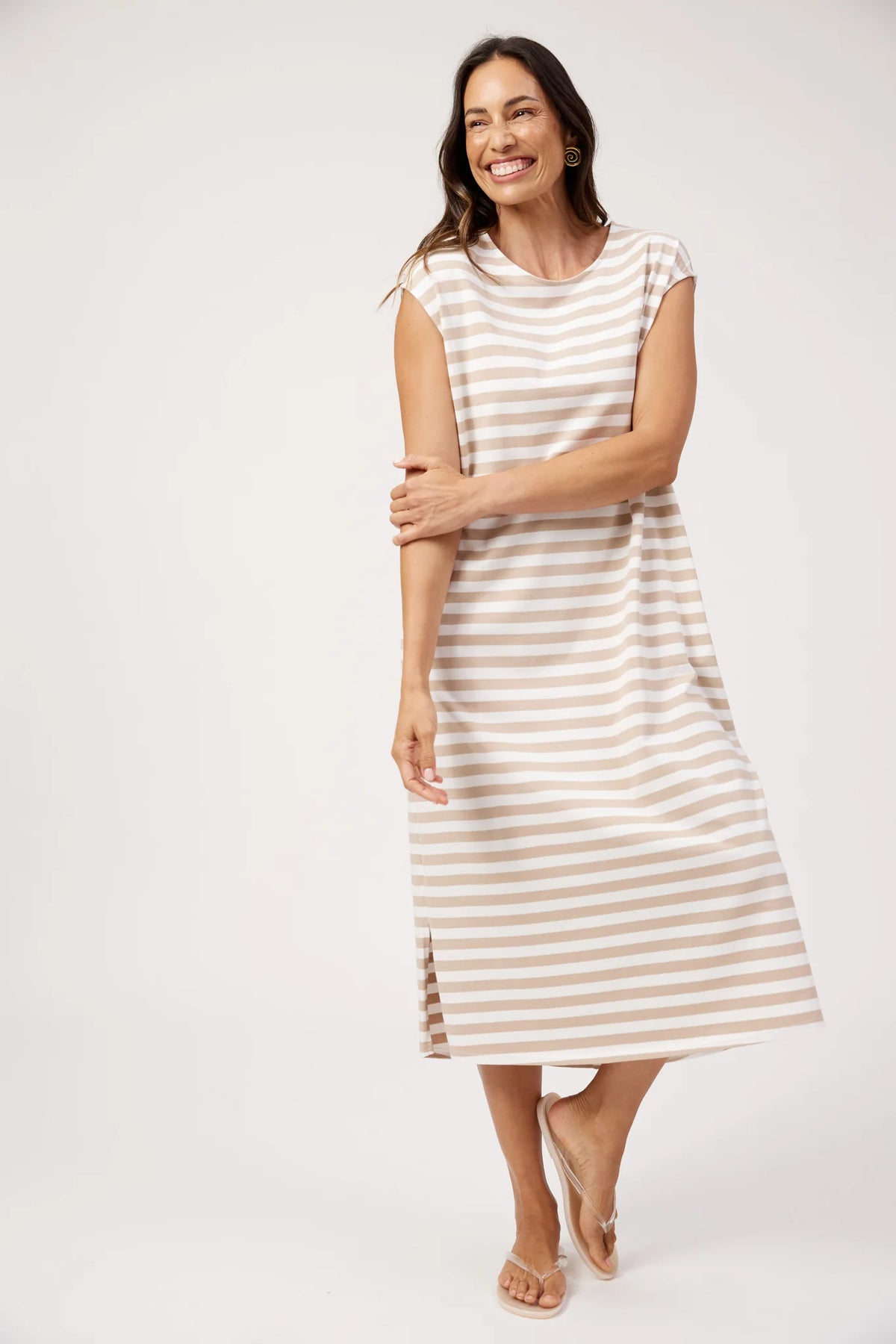 HAVEN Kos Stripe Tshirt Dress SAND