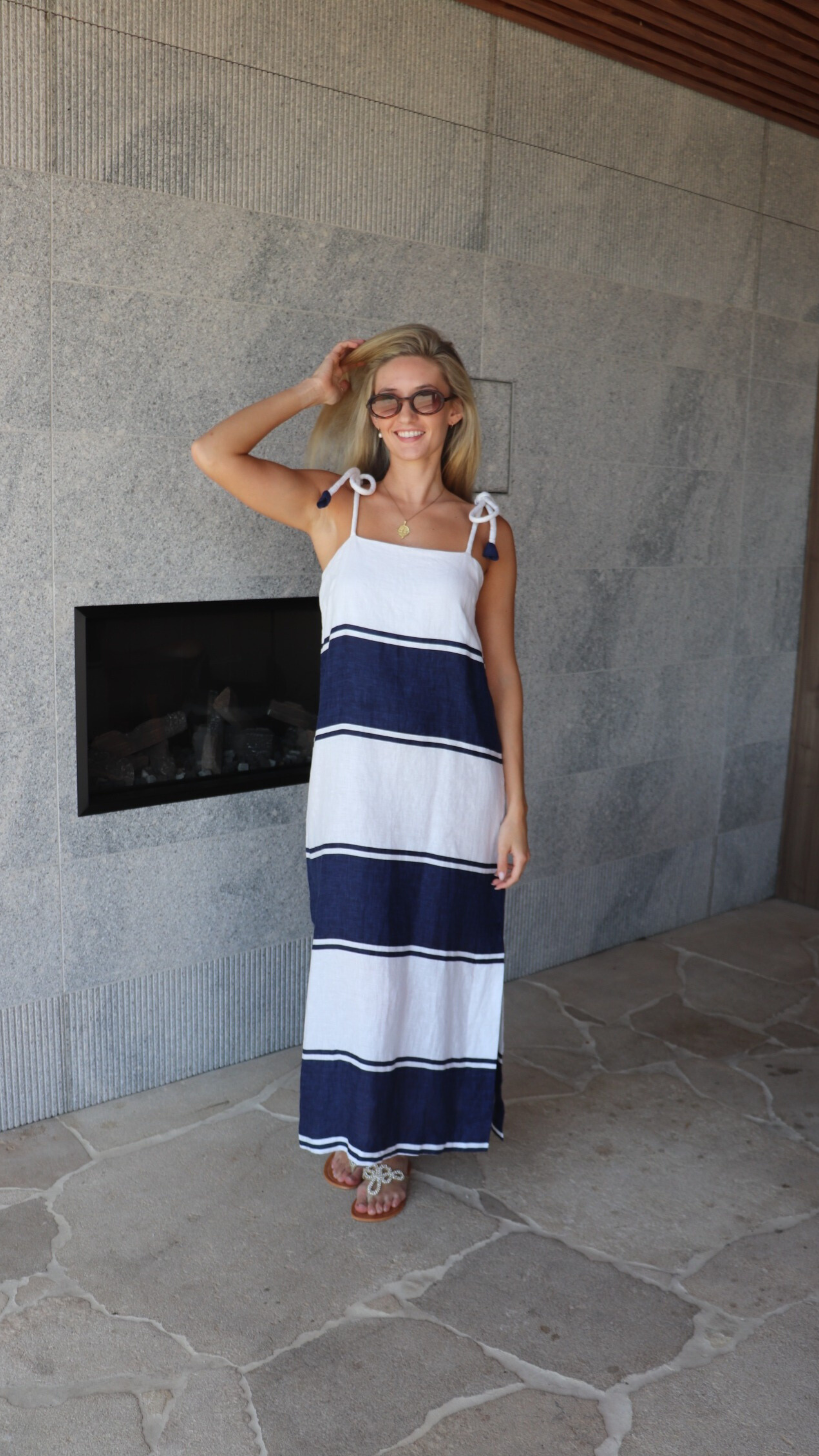LUONI Tia Dress THICK STRIPE NAVY