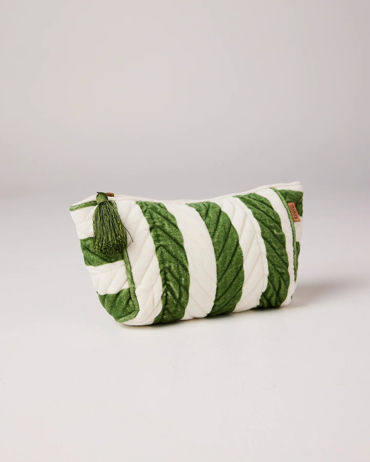 KIP & CO Moss Stripe Velvet Toiletry Bag