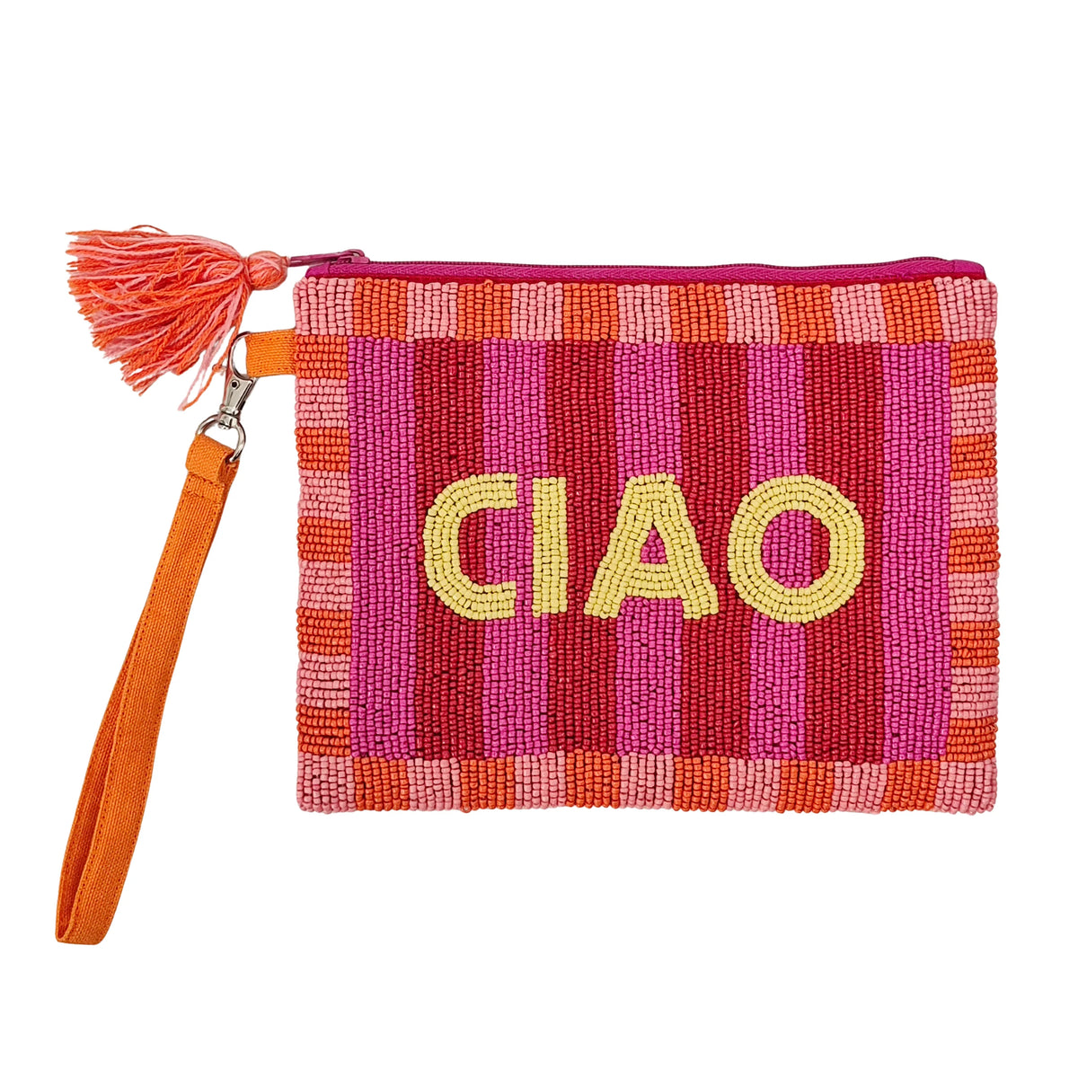CIAO Beaded Clutch PINK RED STRIPE