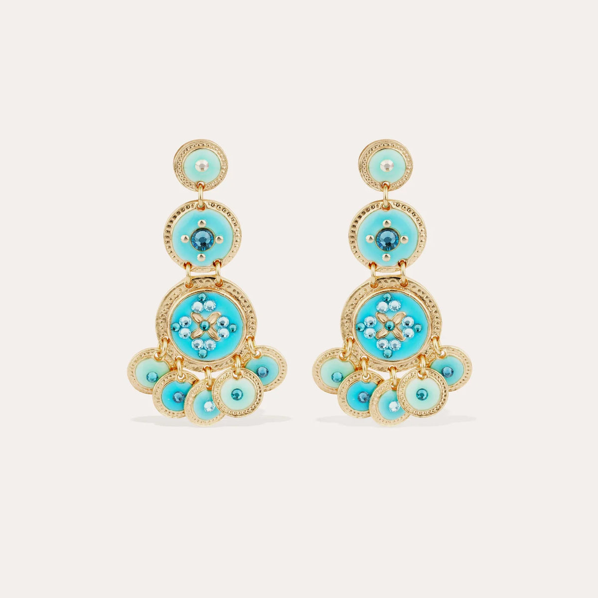 GAS BIJOUX Triple Drop Sequin Earrings TURQUOISE