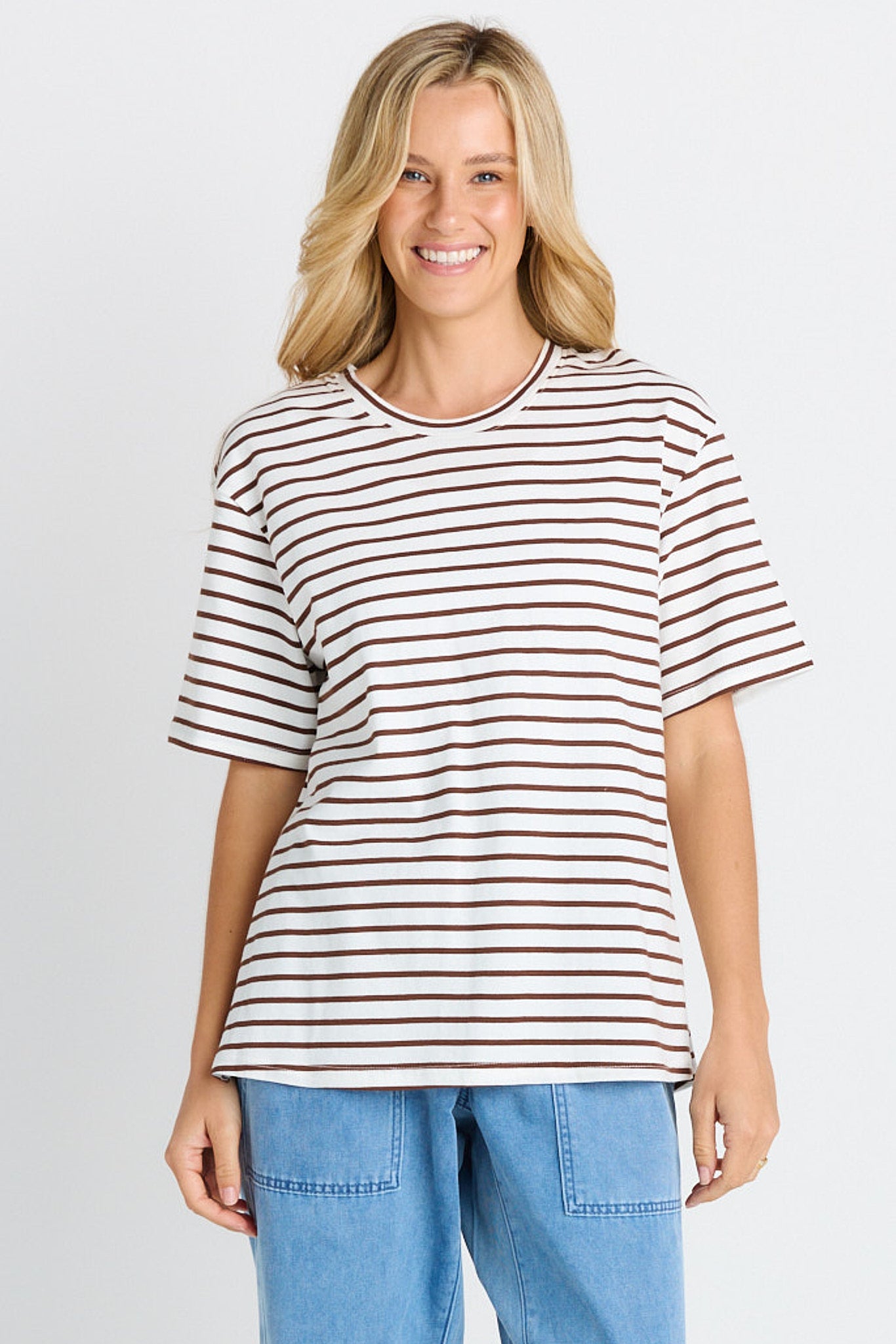 BETTY BASICS Relax Boxy Tee CHOC STRIPE