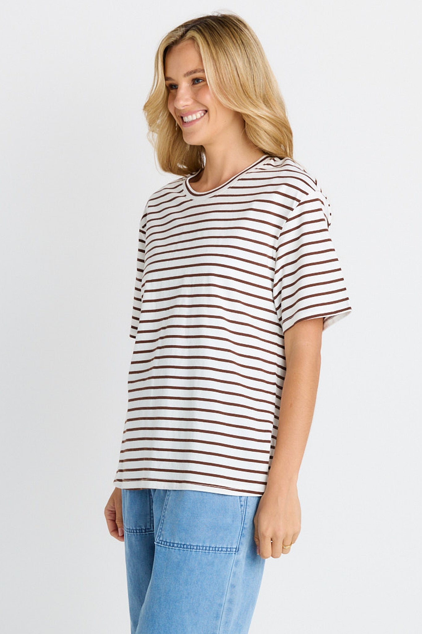 BETTY BASICS Relax Boxy Tee CHOC STRIPE