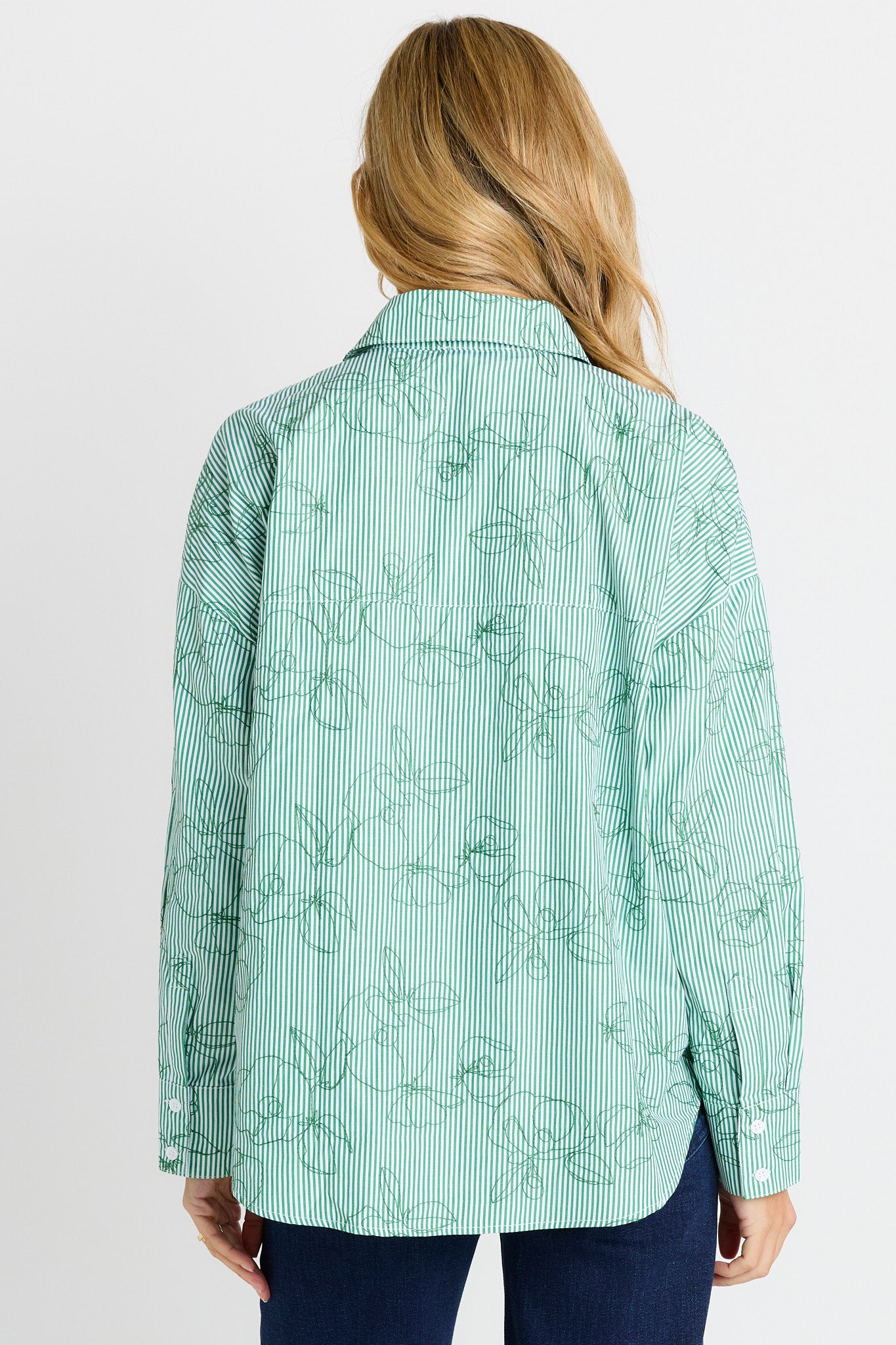 BETTY BASICS Sage Shirt GREEN STRIPE