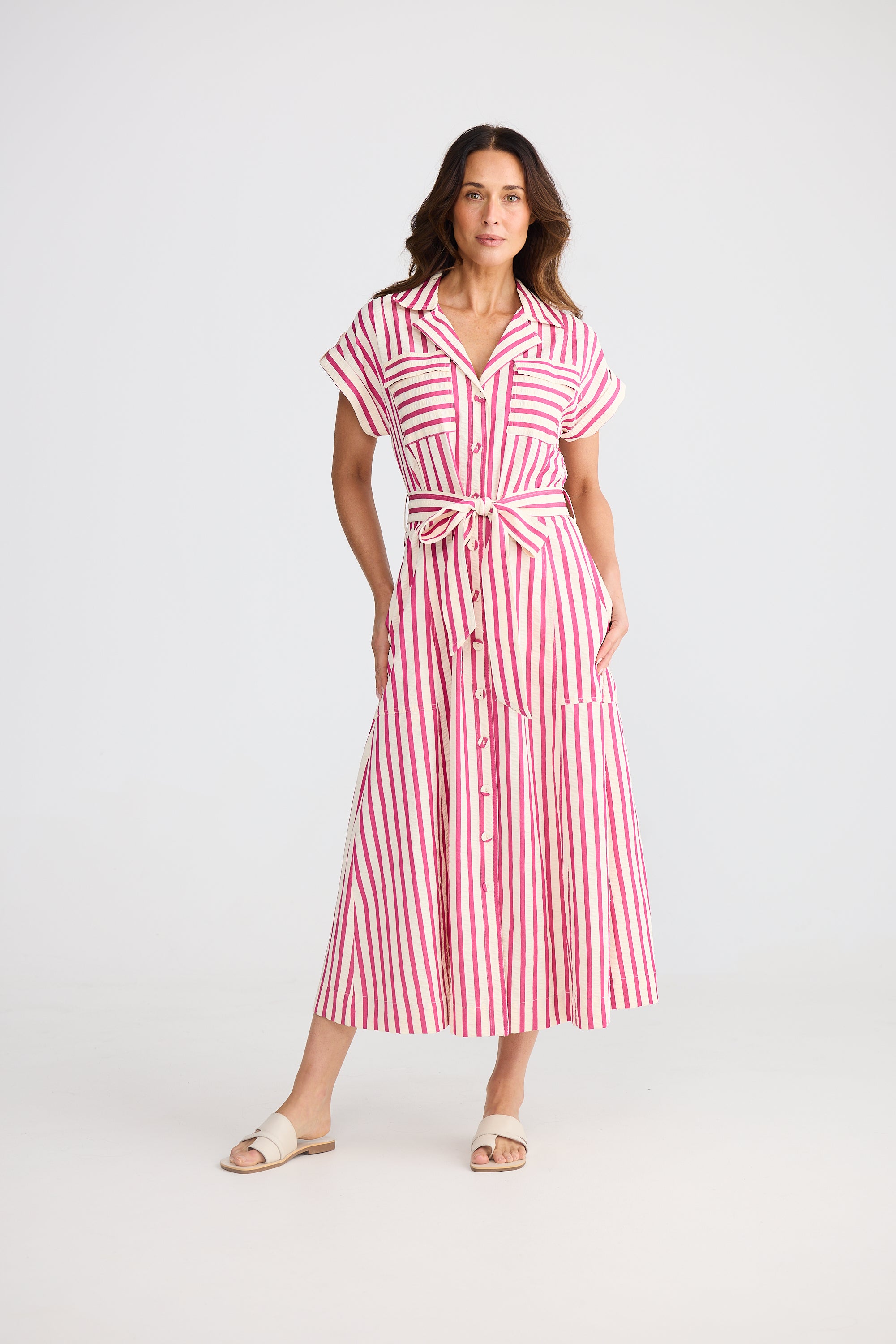BRAVE & TRUE Portia Dress HOT PINK STRIPE